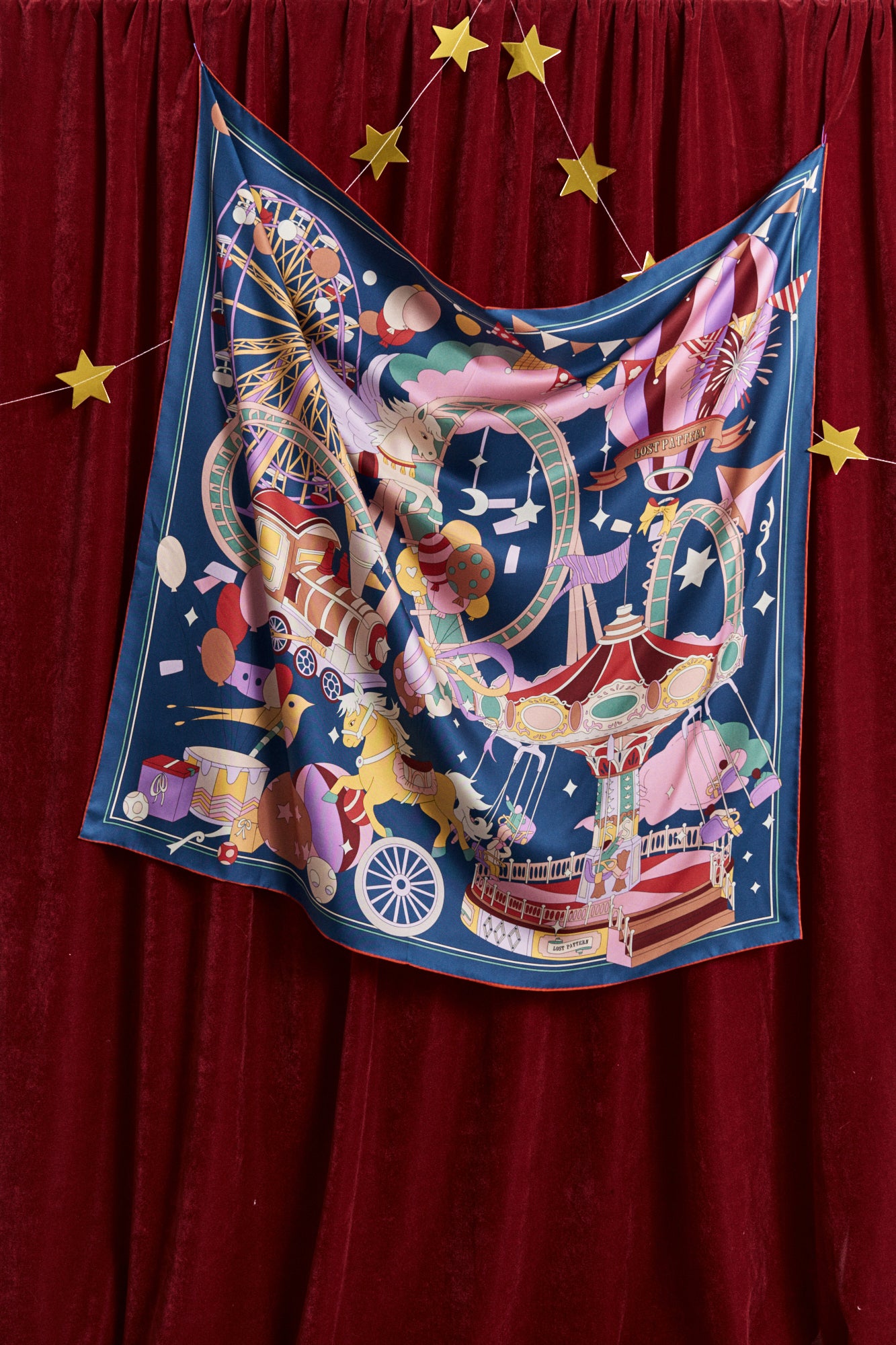 "Pop Pony" Silk Twill Large Silk Scarf - Midnight Blue