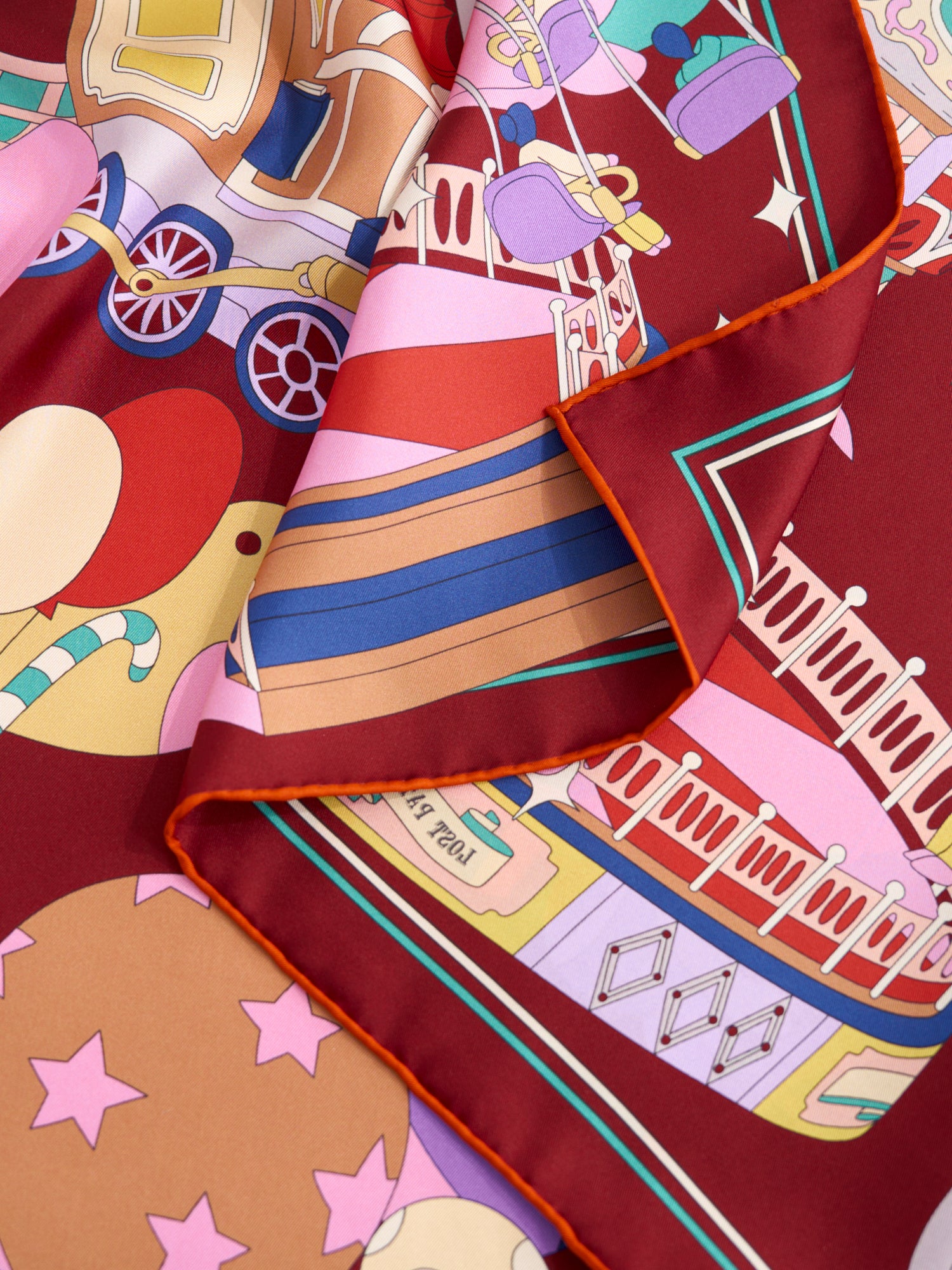 "Pop Pony" Silk Twill Large Square Scarf - Burgundy