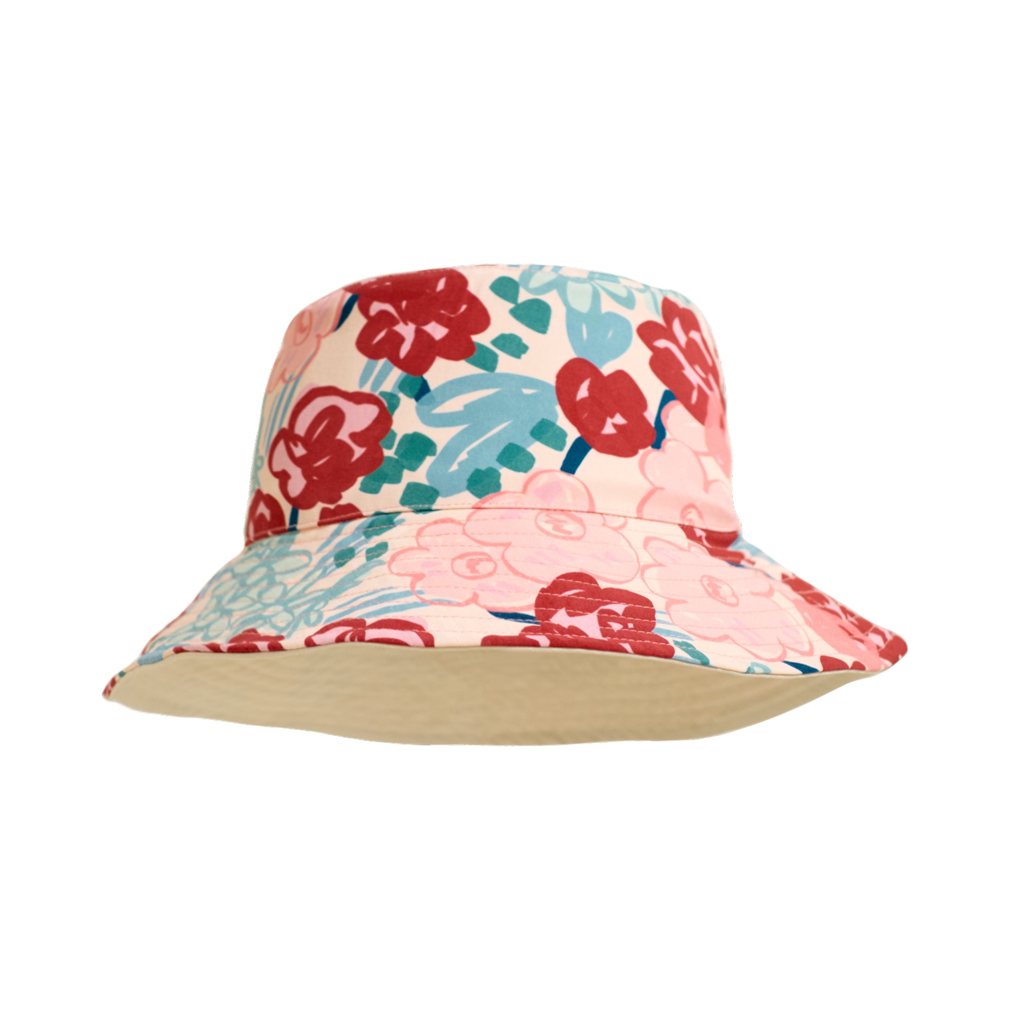 "Garden Chic" Reversible Floral Bucket Hat - Red & Pink & Green - LOST PATTERN Hats