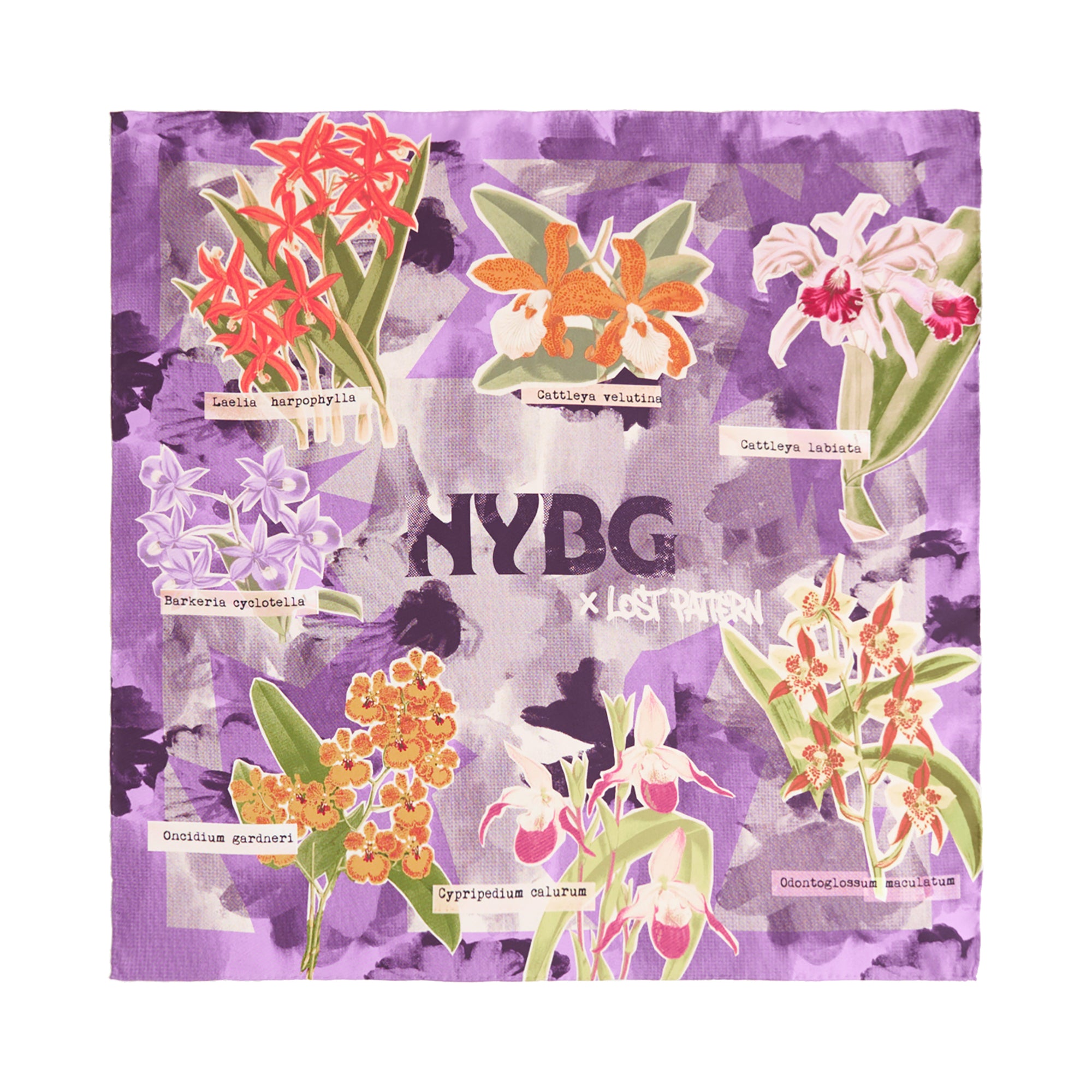 LOST PATTERN X NYBG "Orchid On the Block" Silk Bandana Scarf - Purple