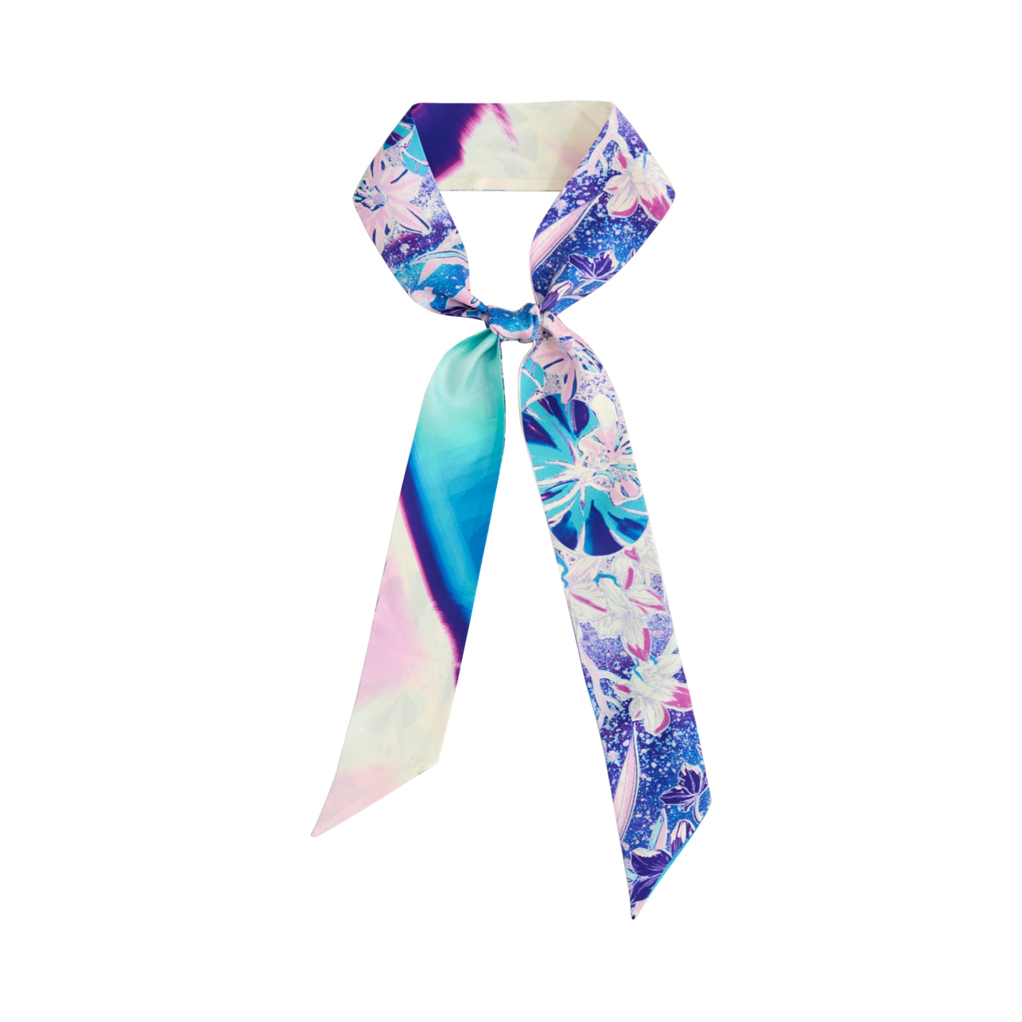 LOST PATTERN X NYBG "Orchid Neon" Silk Twill Skinny Scarf- Pink & Blue
