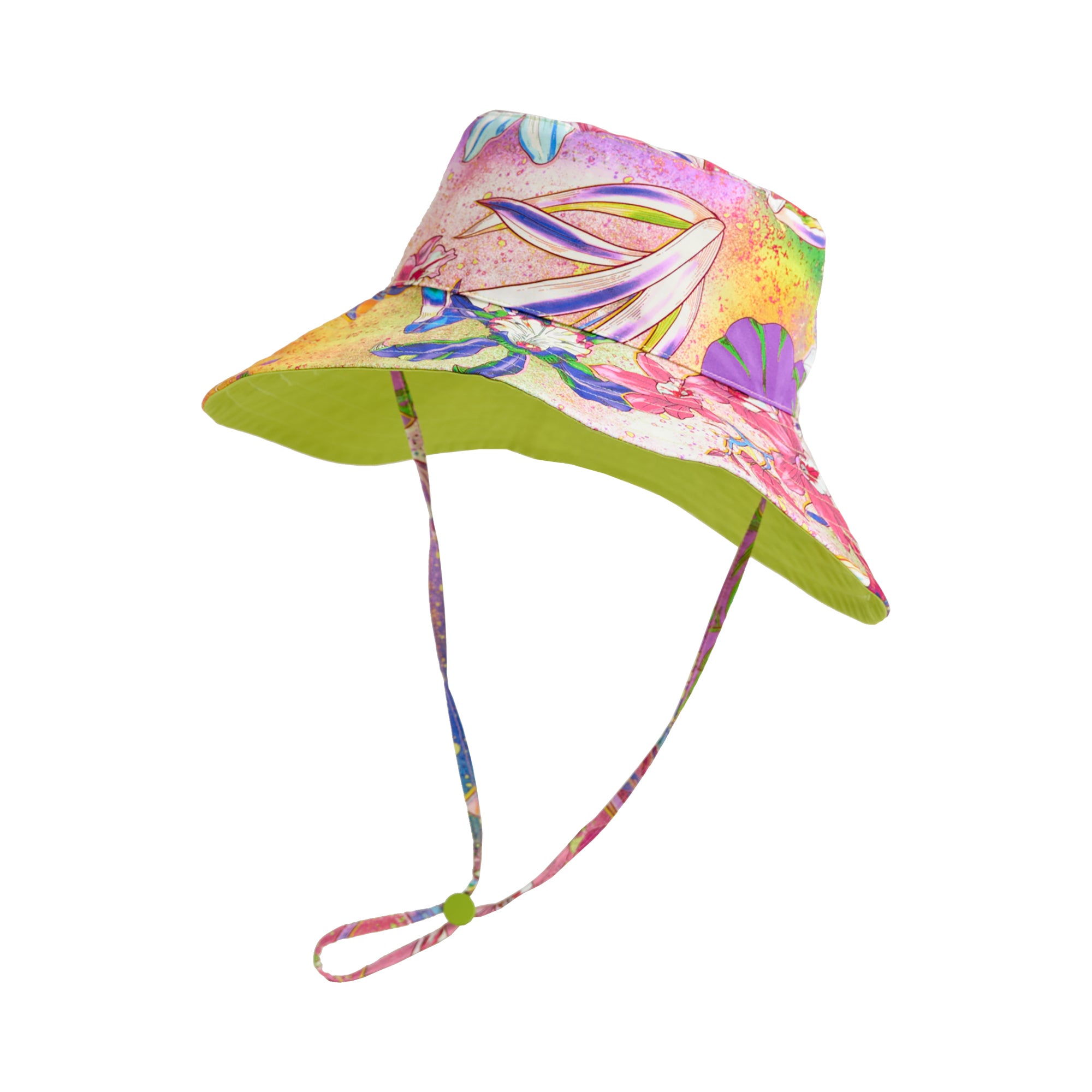 LOST PATTERN X NYBG " Orchid Neon" Cotton Reversible Sunhat - Green