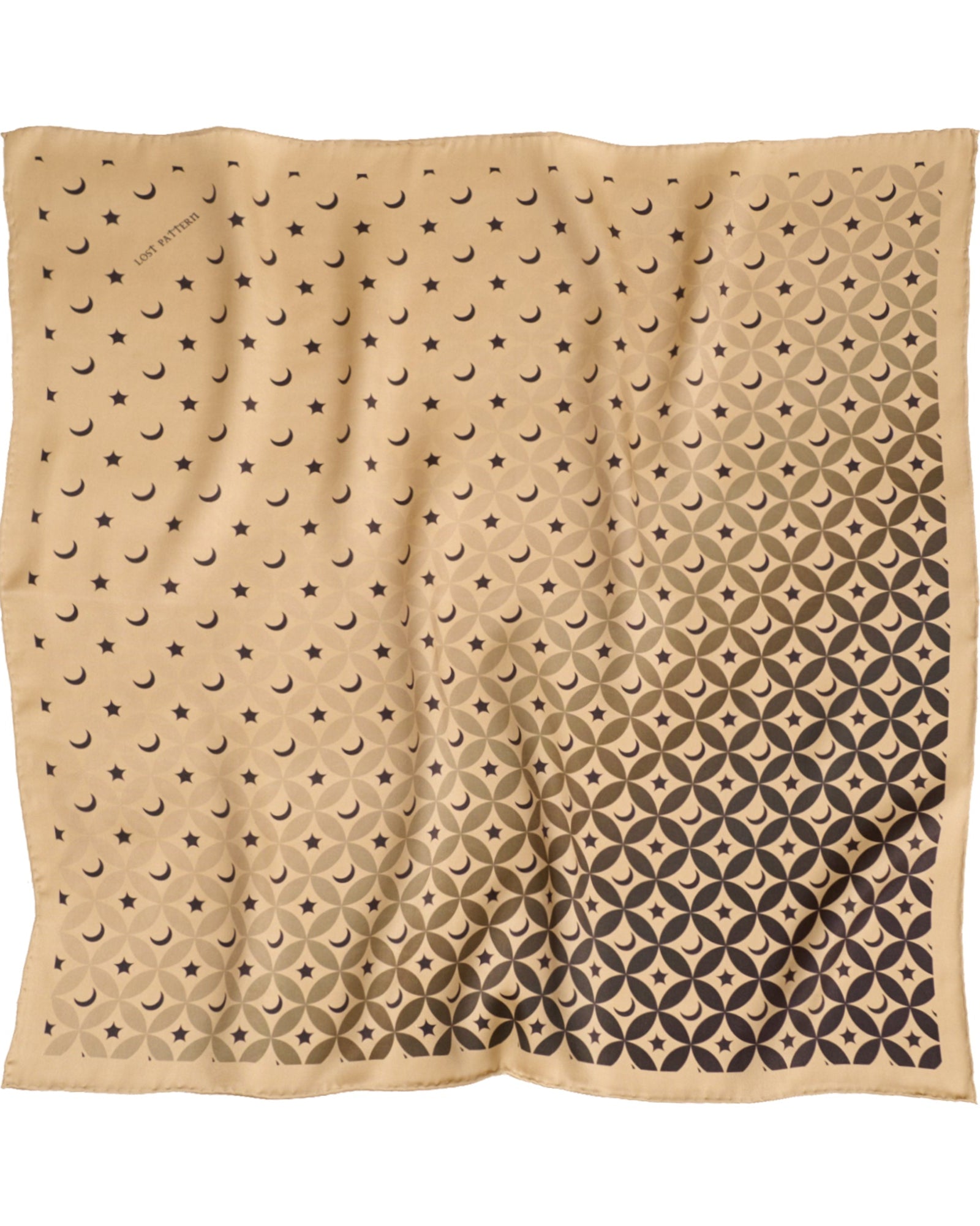 "Moonlit Stars" Silk Bandana Scarf - Gold - Golden - LOST PATTERN Silk Bandana