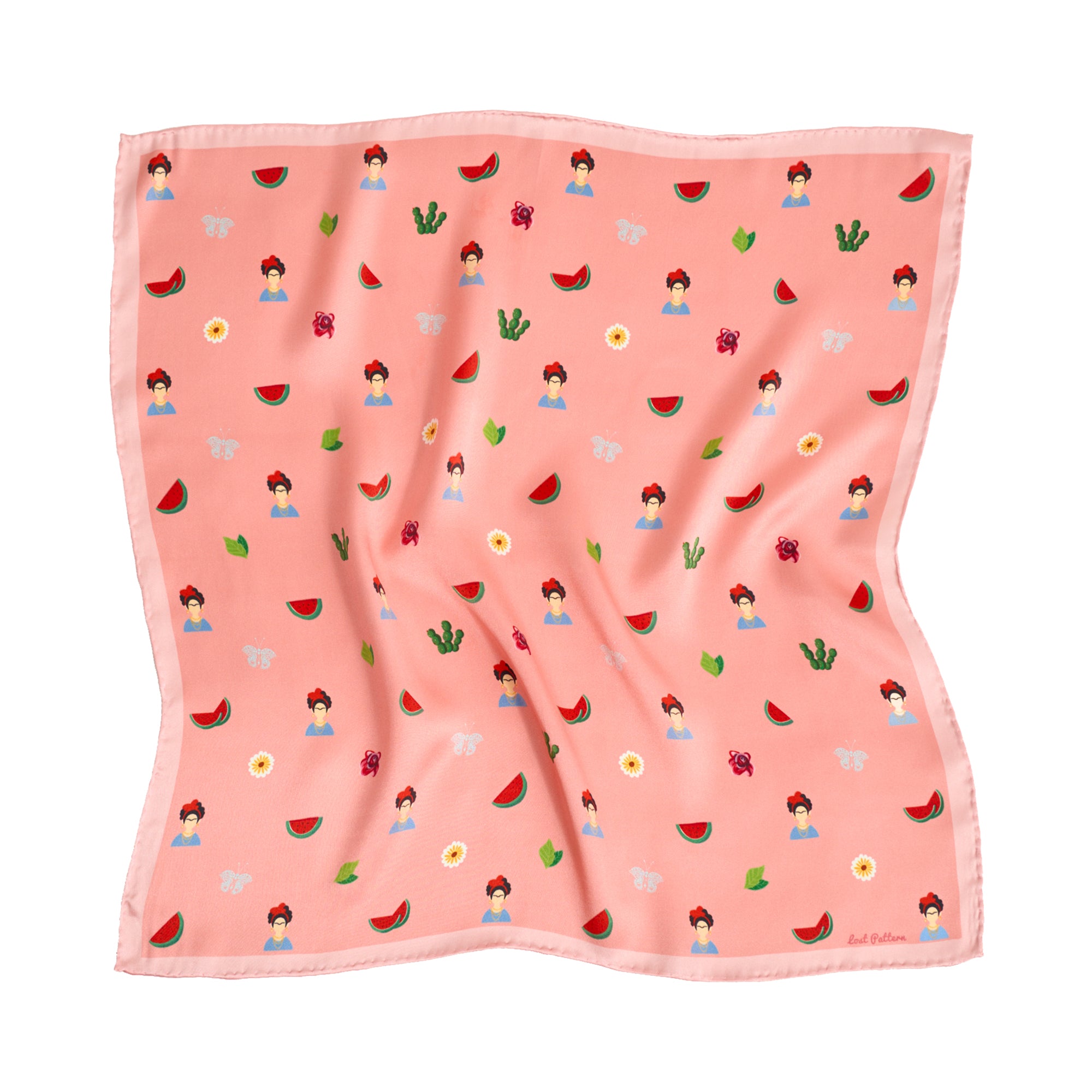 "Frida's Desert Bloom" Silk Bandana Scarf - Pink