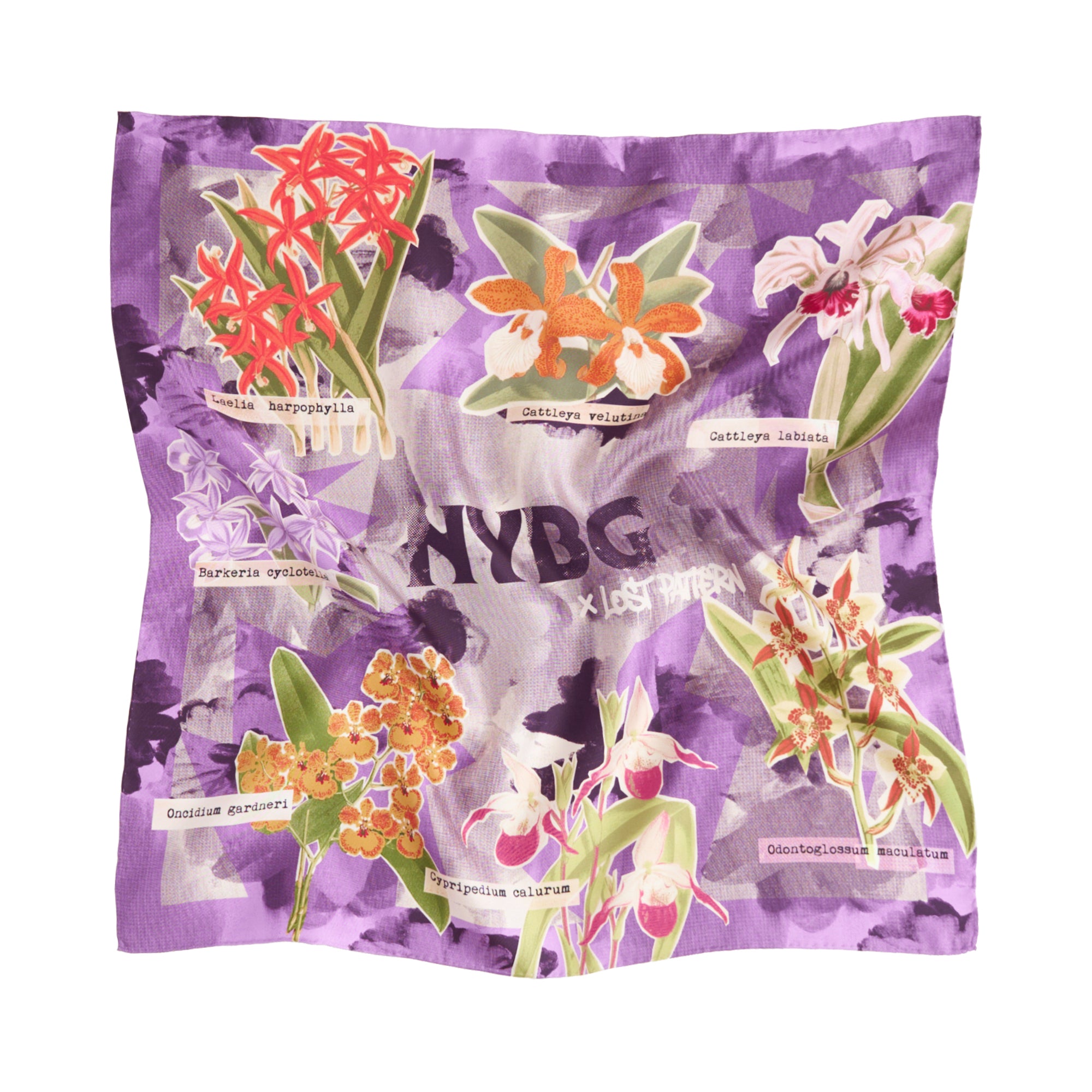 LOST PATTERN X NYBG "Orchid On the Block" Silk Bandana Scarf - Purple
