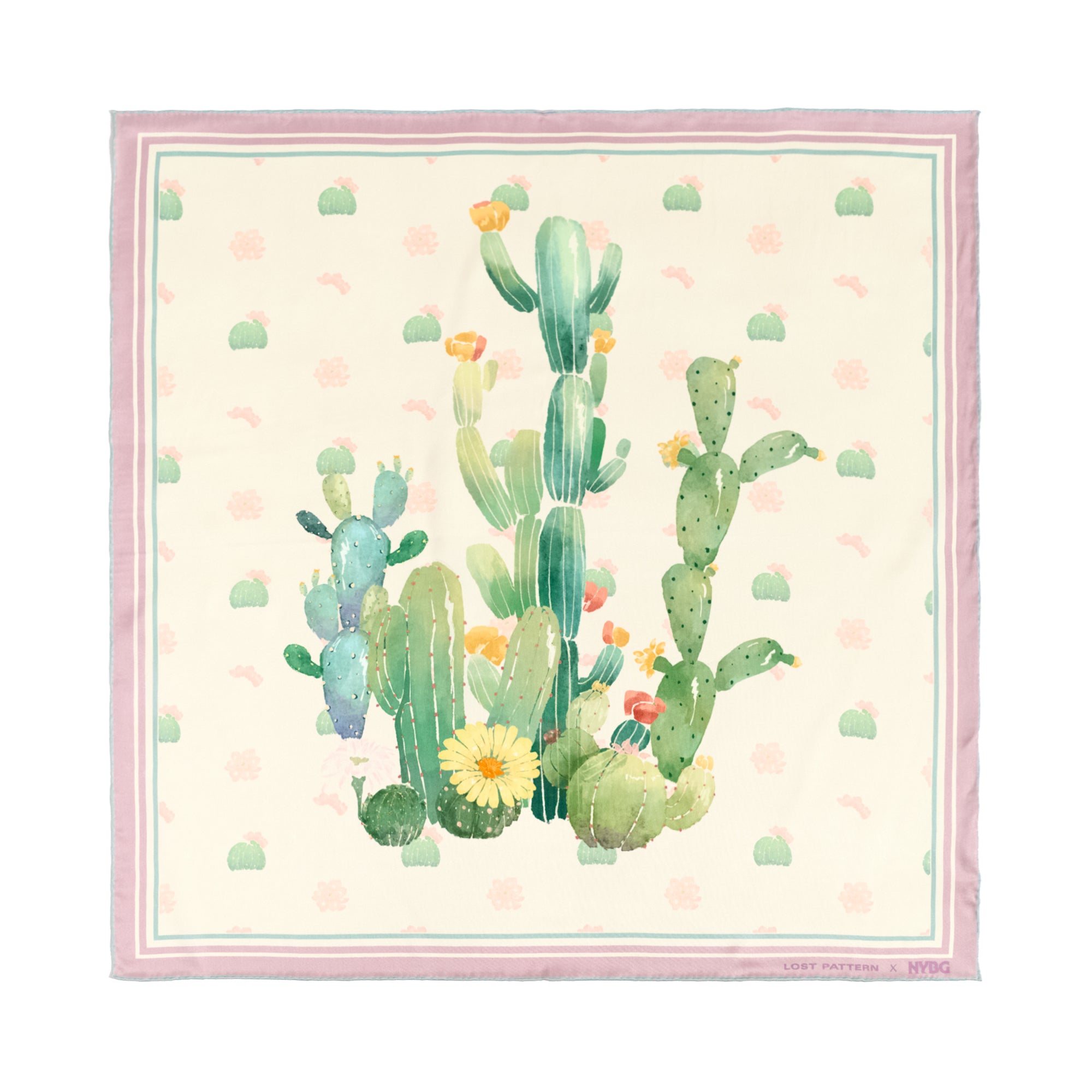 Lost Pattern x NYBG "Oasis Charms" Silk Bandana Scarf - Pink