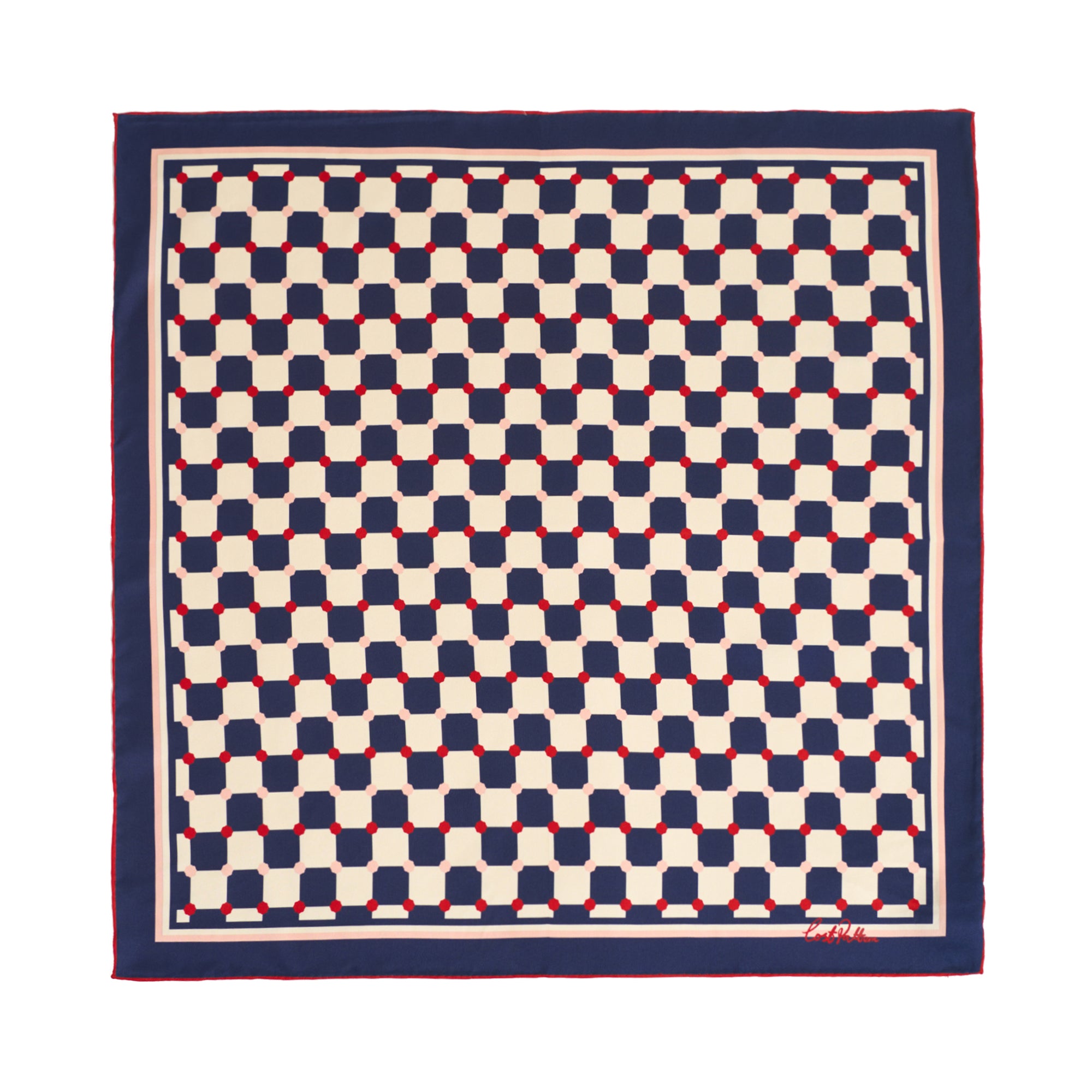 "Checkerboard" Silk Bandana Scarf - Blue