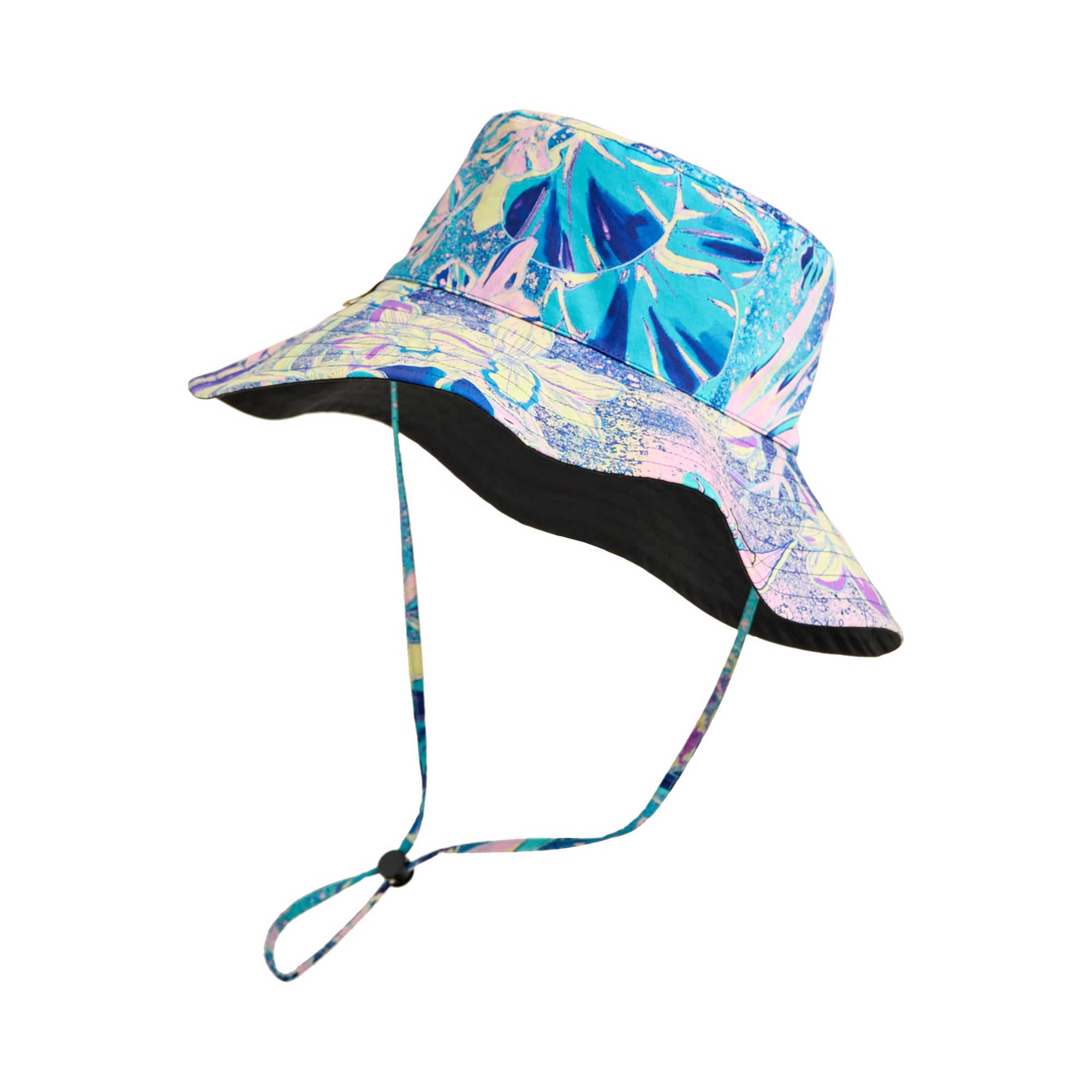 LOST PATTERN X NYBG " Orchid Neon" Cotton Reversible Sunhat - Black & Blue