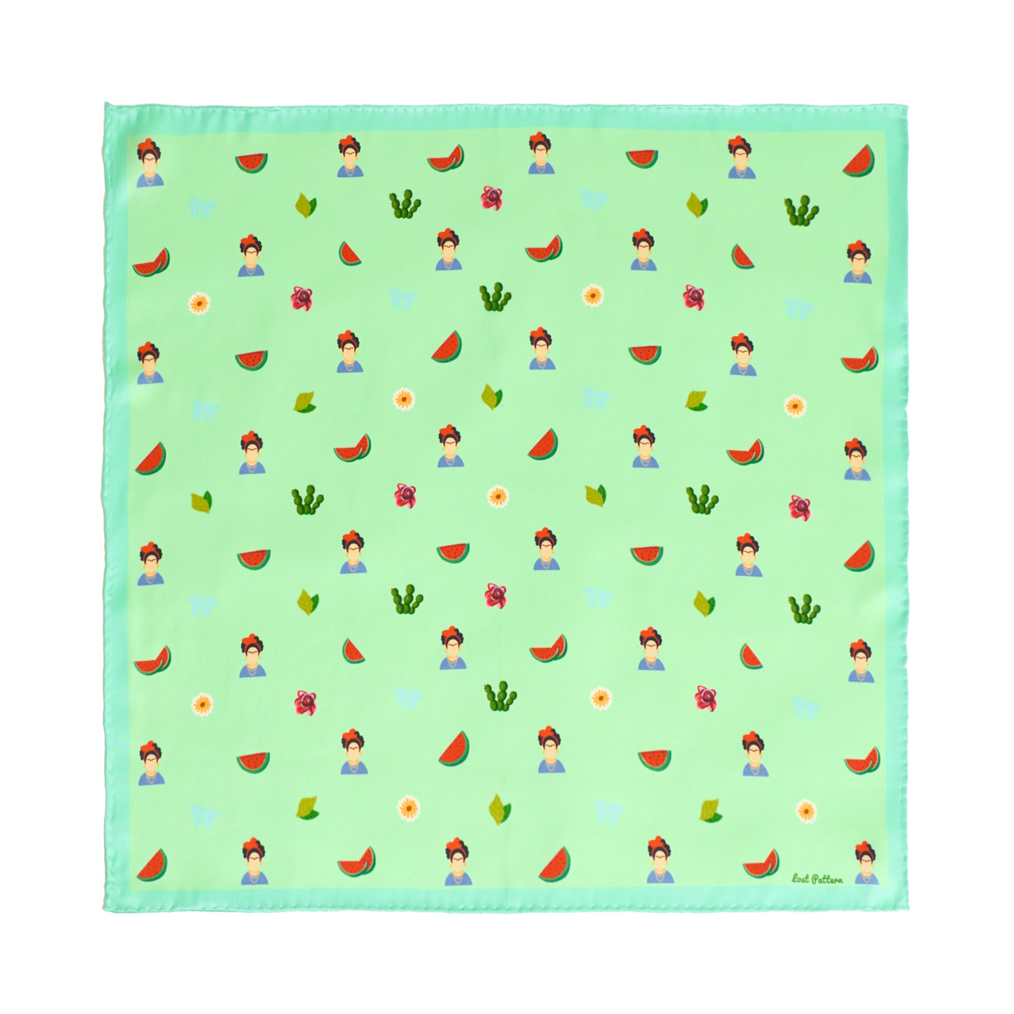 "Frida's Desert Bloom" Silk Bandana Scarf - Green