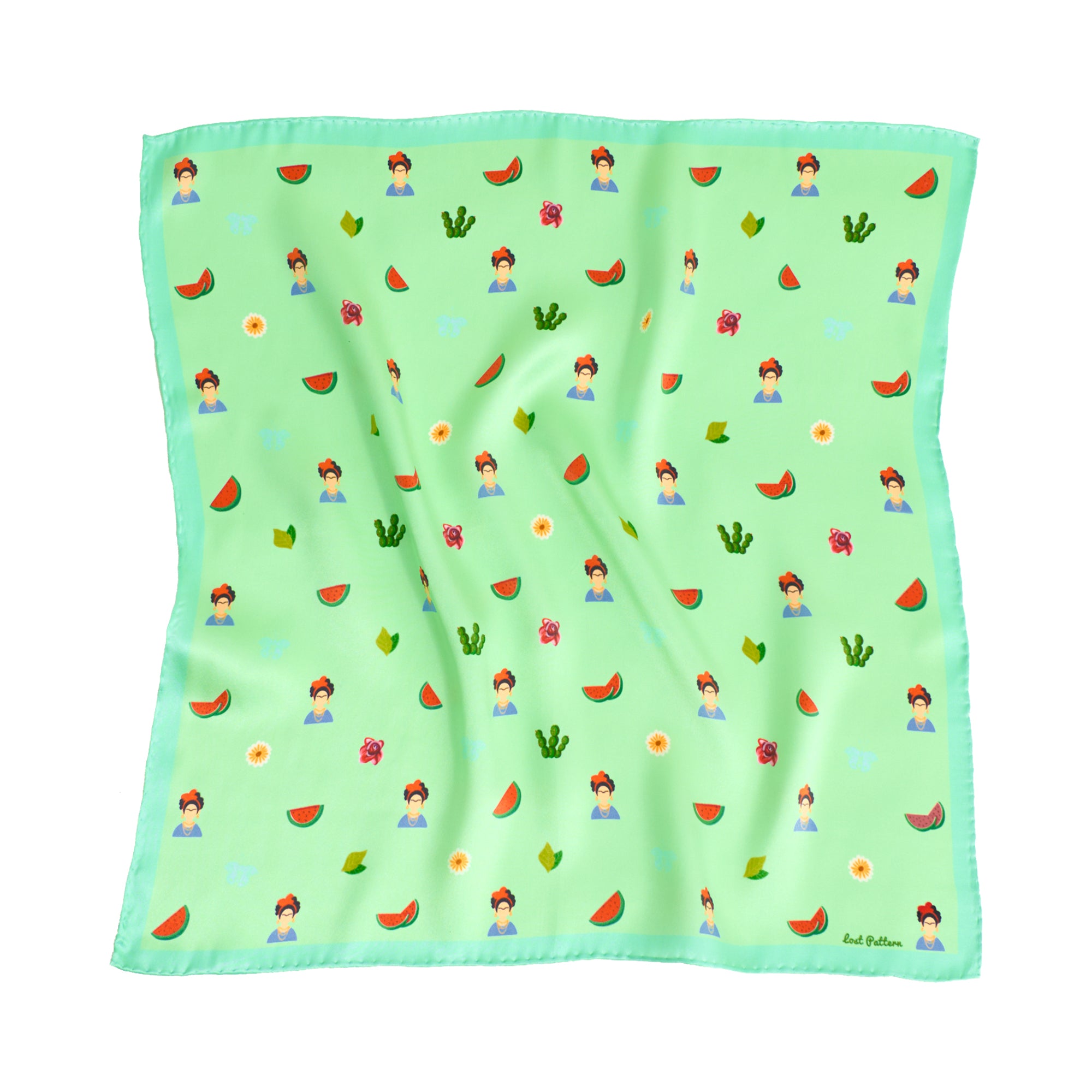 "Frida's Desert Bloom" Silk Bandana Scarf - Green