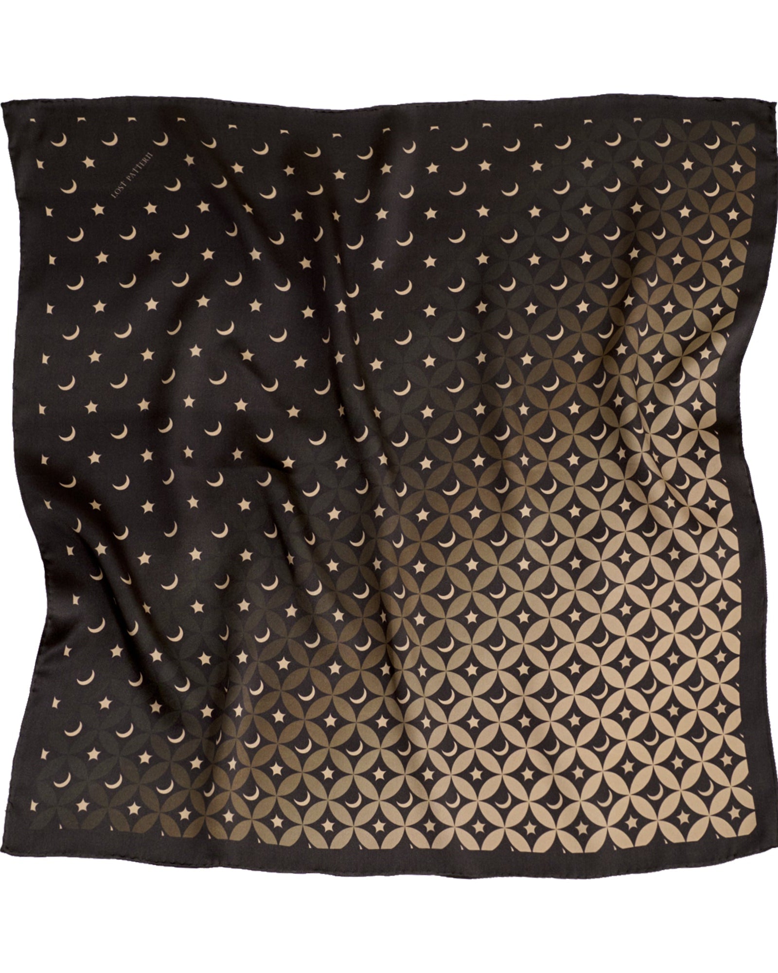 "Moonlit Stars" Silk Bandana Scarf - Black - Black - LOST PATTERN Silk Bandana