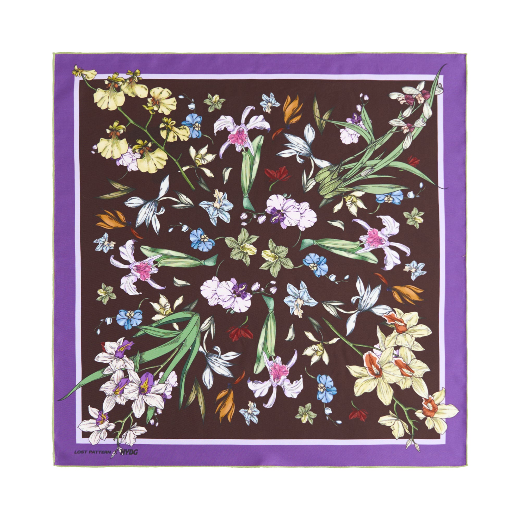 LOST PATTERN X NYBG "Orchid Symphony" Silk Bandana Scarf - Purple