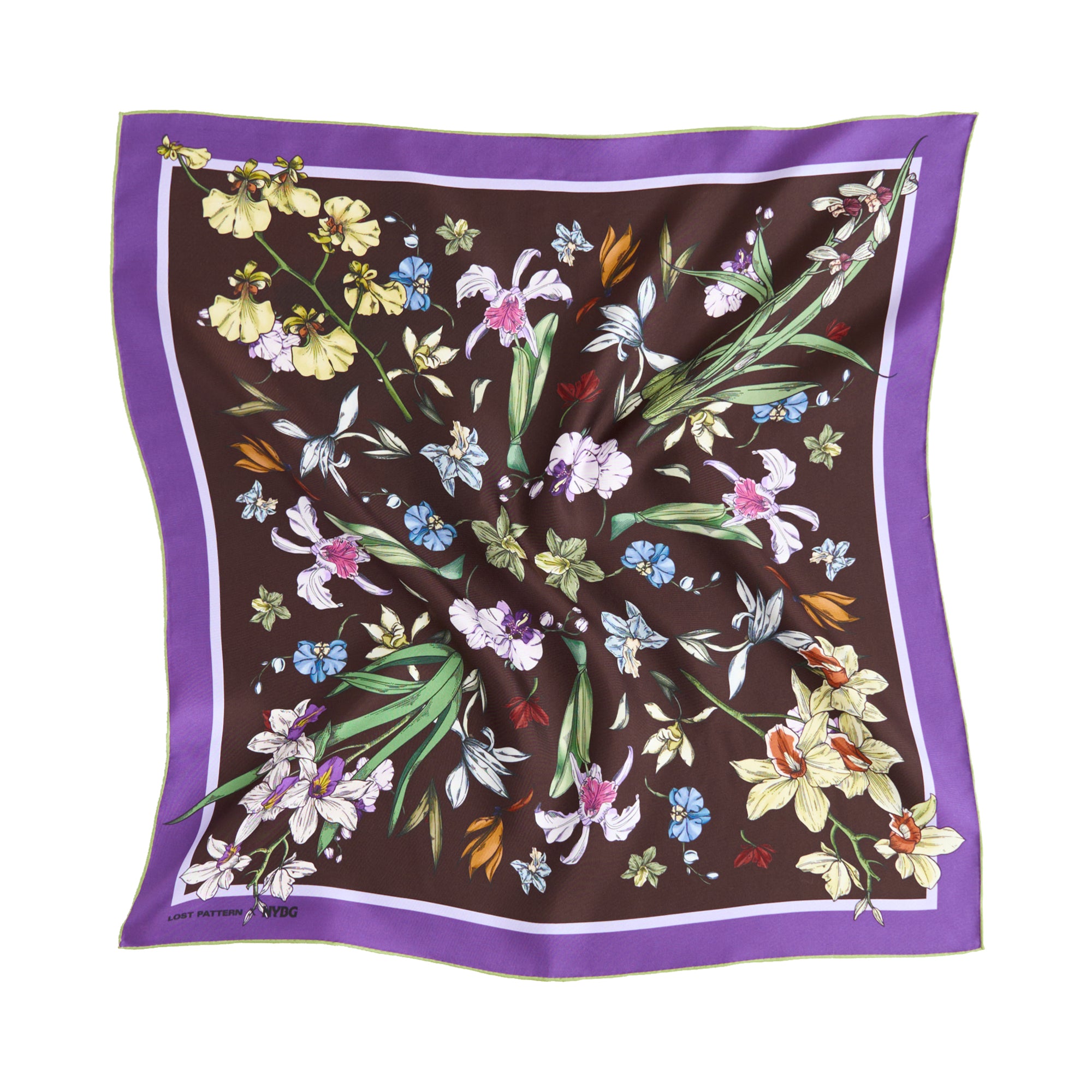 LOST PATTERN X NYBG "Orchid Symphony" Silk Bandana Scarf - Purple