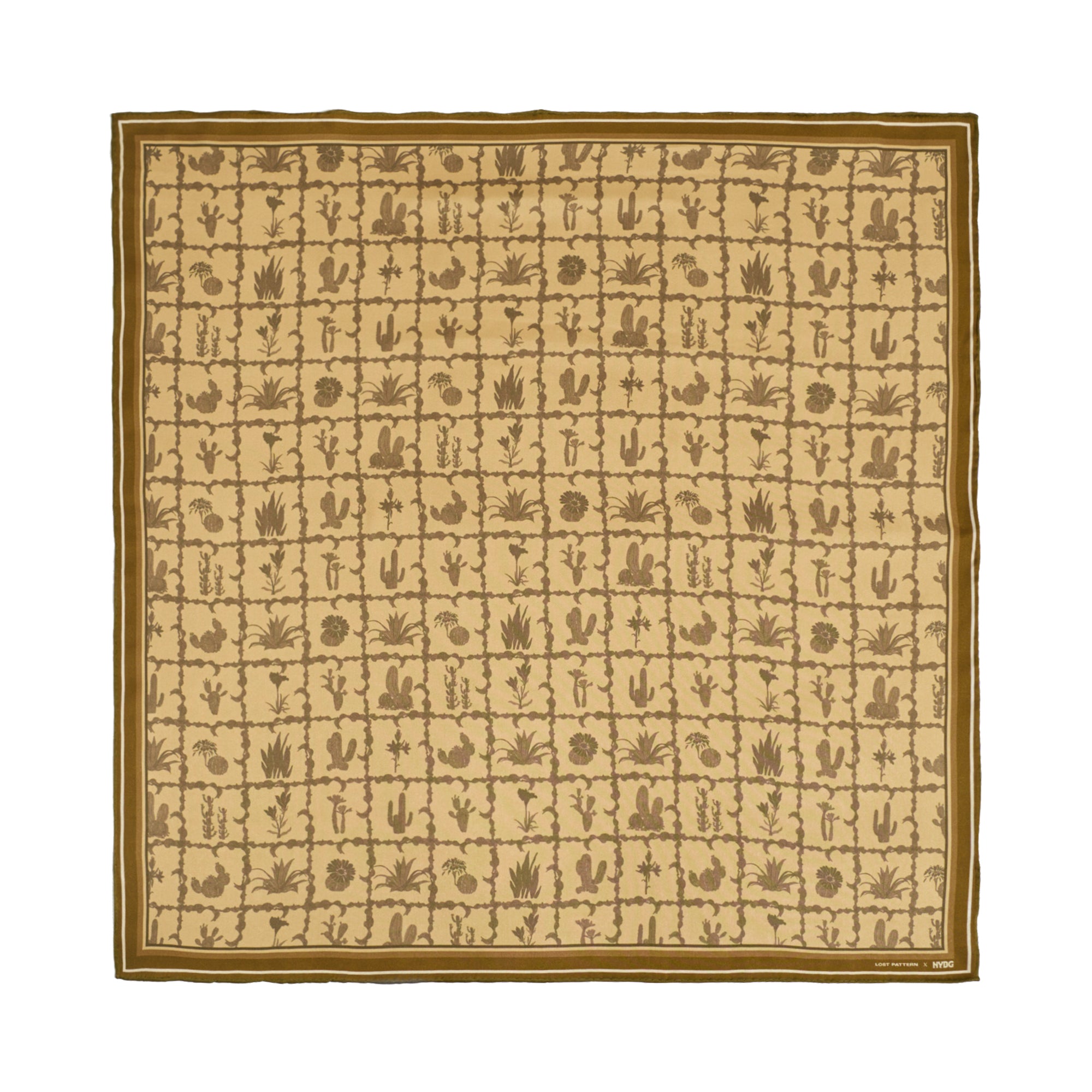 Lost Pattern x NYBG "Oasis Charms" Silk Bandana Scarf  - Coffee