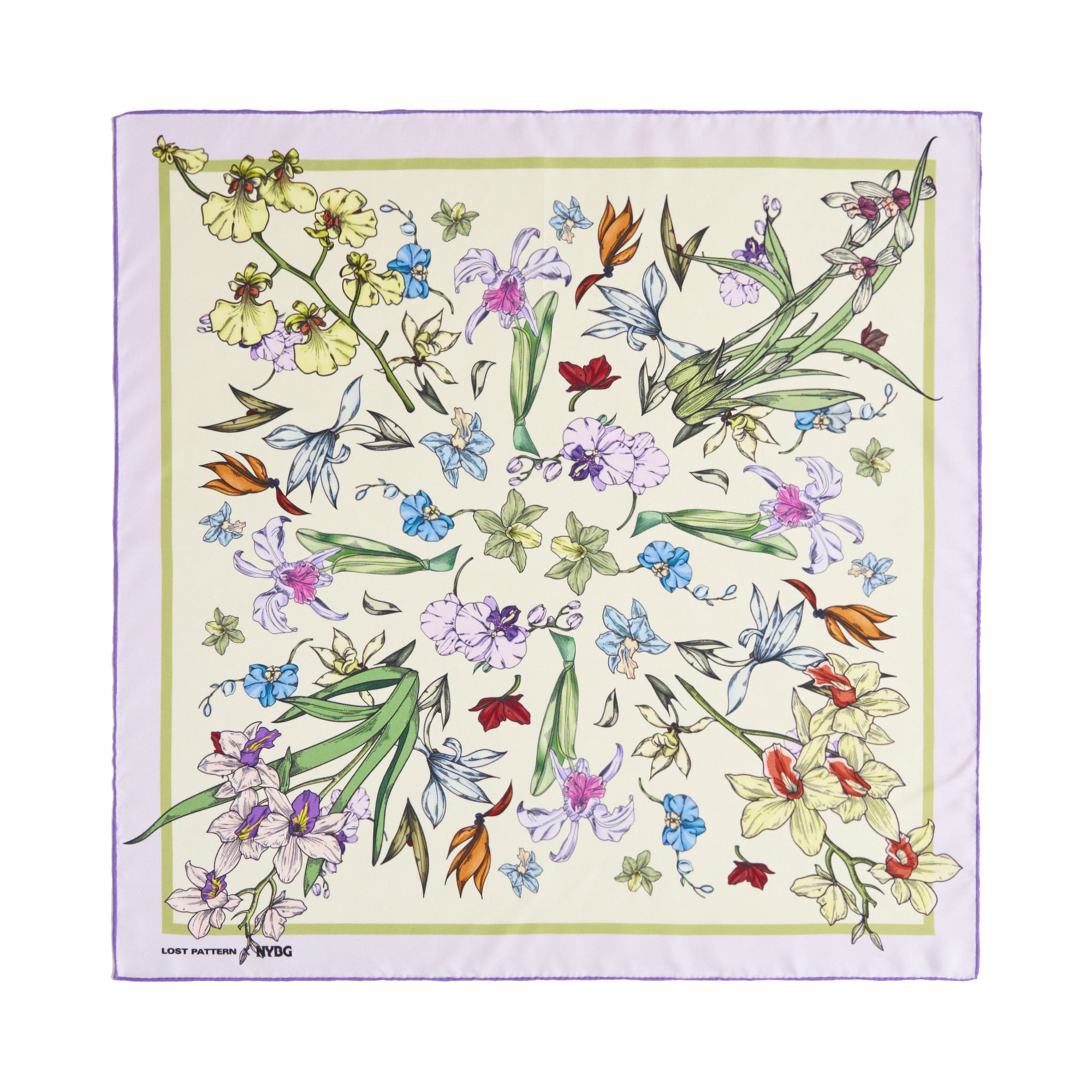 LOST PATTERN X NYBG "Orchid Symphony" Silk Bandana Scarf - Beige