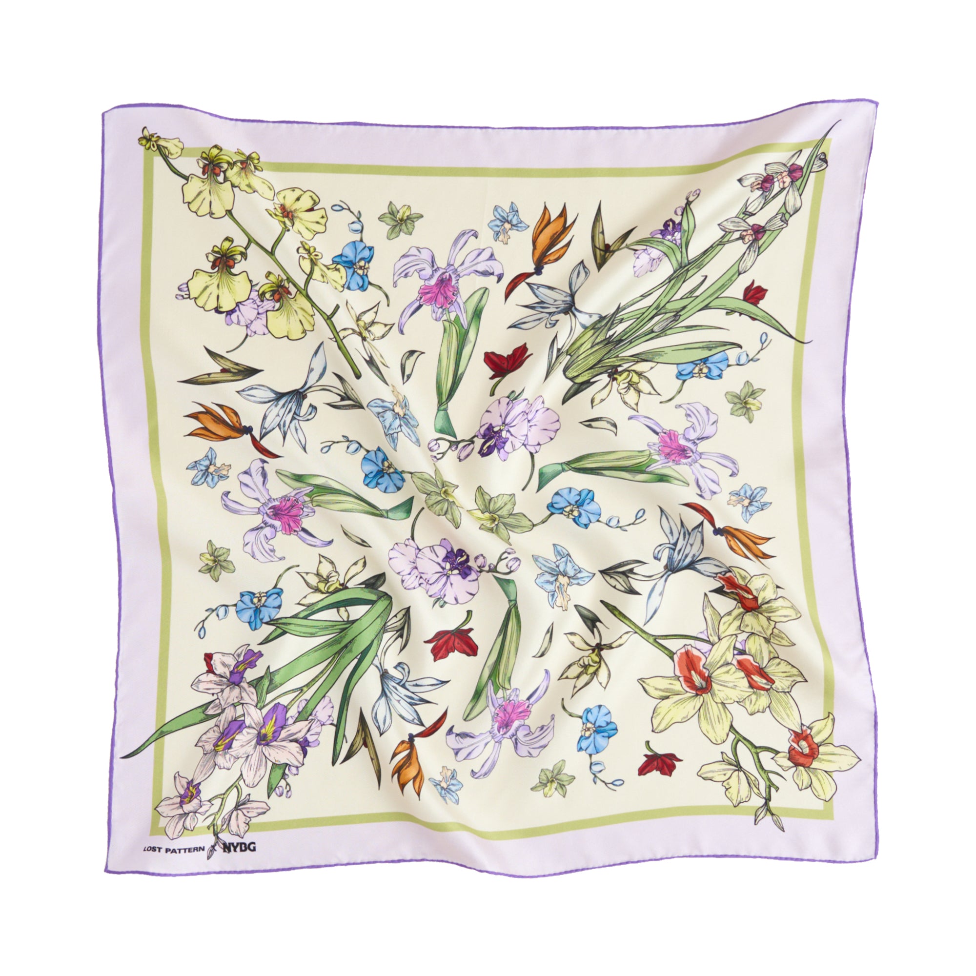 LOST PATTERN X NYBG "Orchid Symphony" Silk Bandana Scarf - Beige