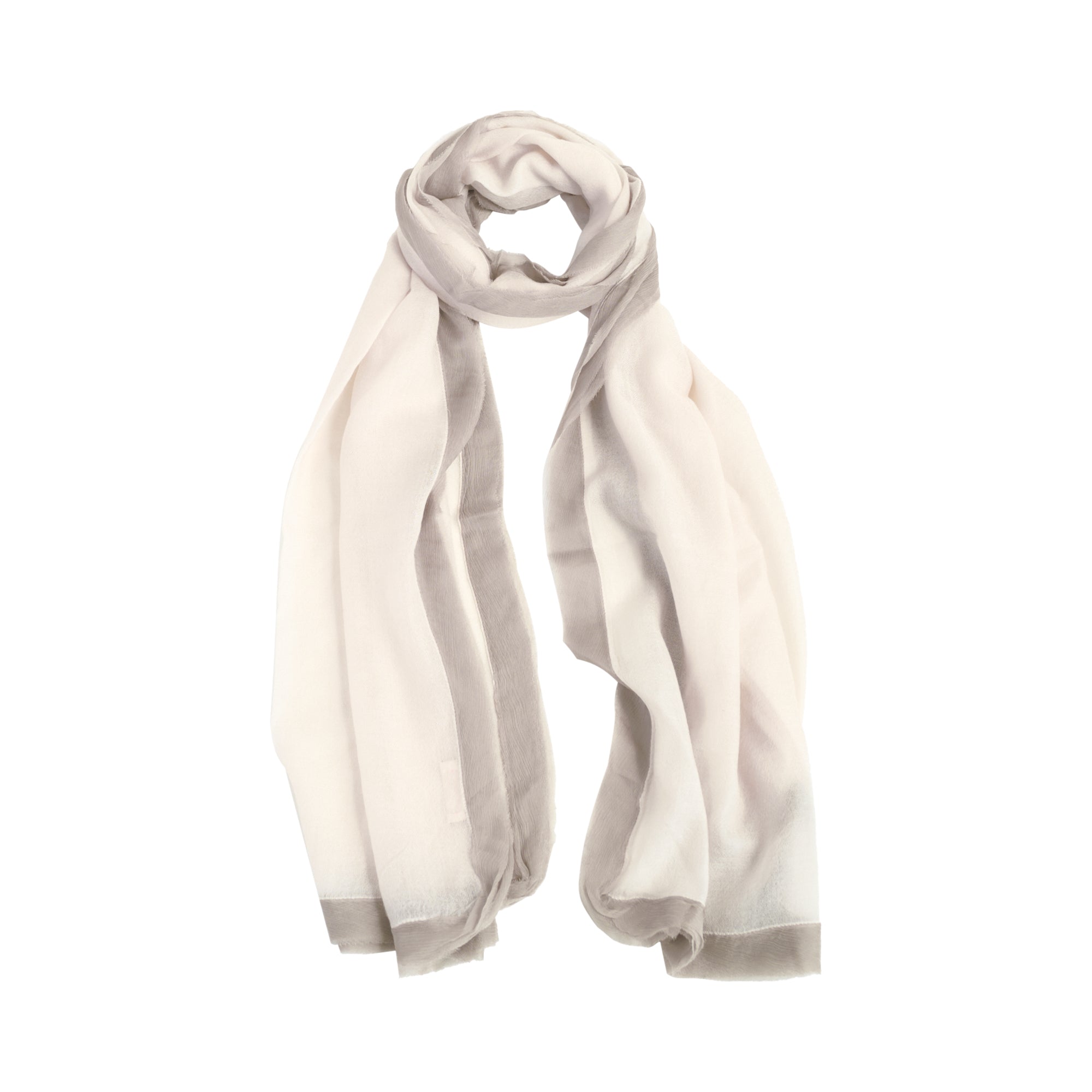 Silk-Bordered Cashmere Shawl - Beige & Grey