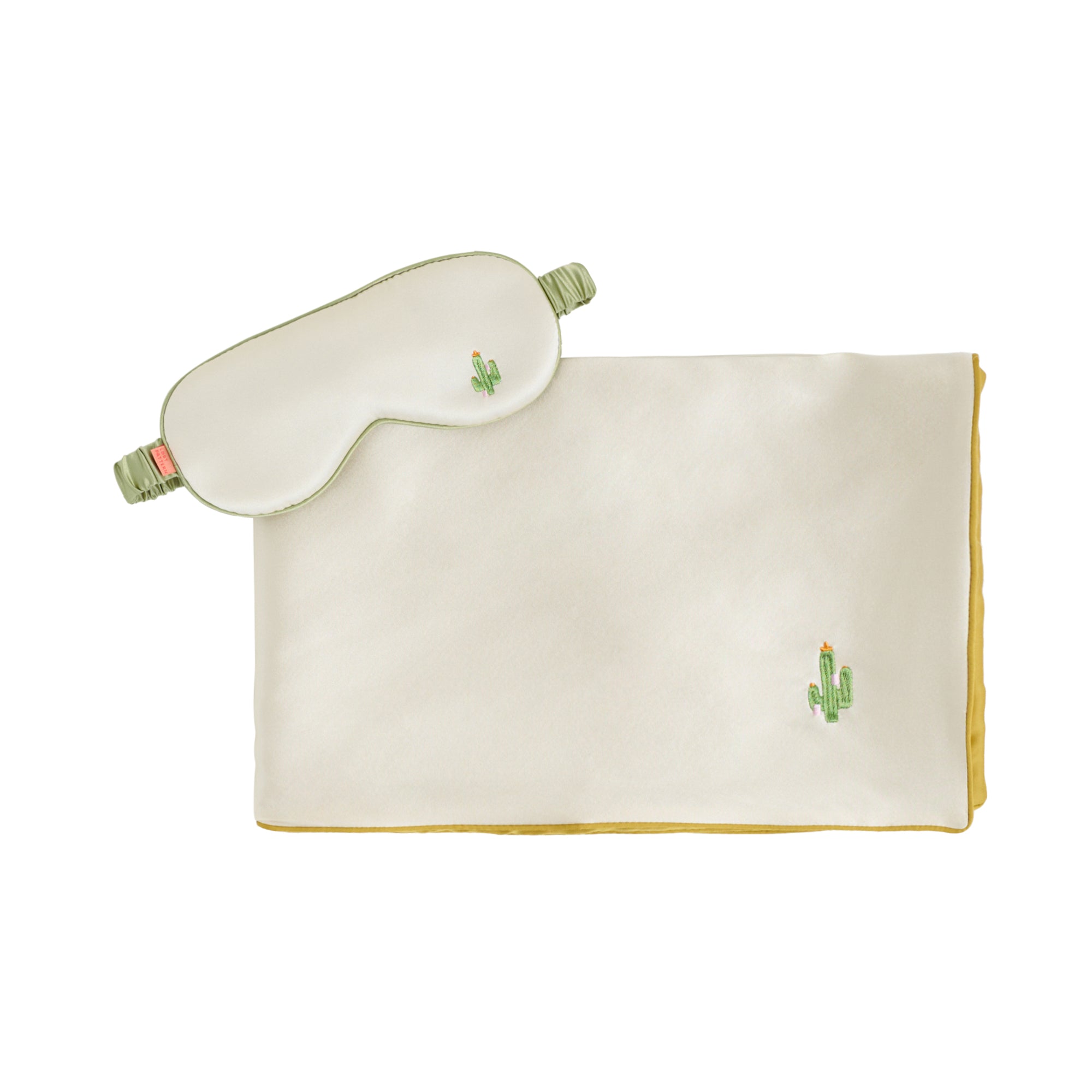 "Cactus" 2 Piece Silk Gift Set: Silk Pillowcase & Silk Sleep Eye Mask - Beige