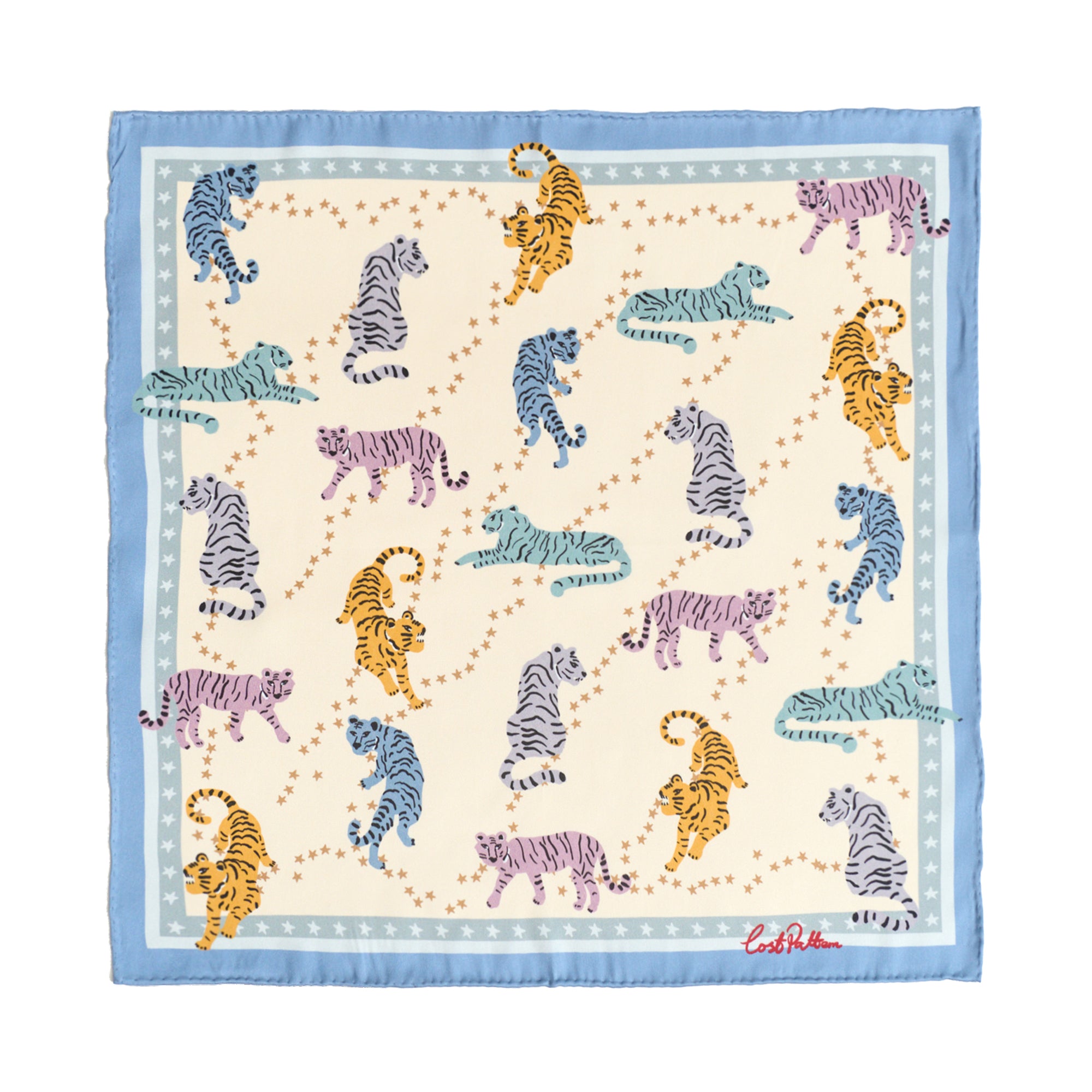 "Neon Tiger" Silk Pocket Square - Blue - LOST PATTERN Silk Pocket Square