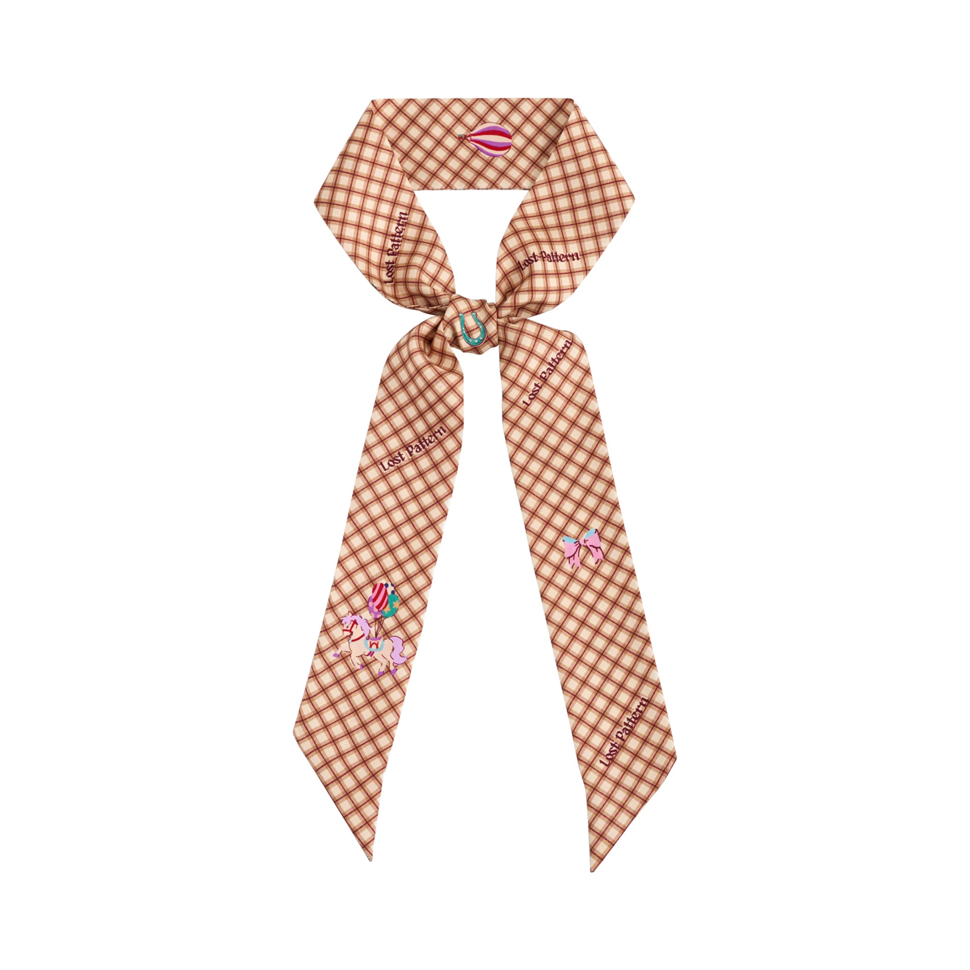 "Pop Pony" Silk Twill Skinny Scarf - Coffee