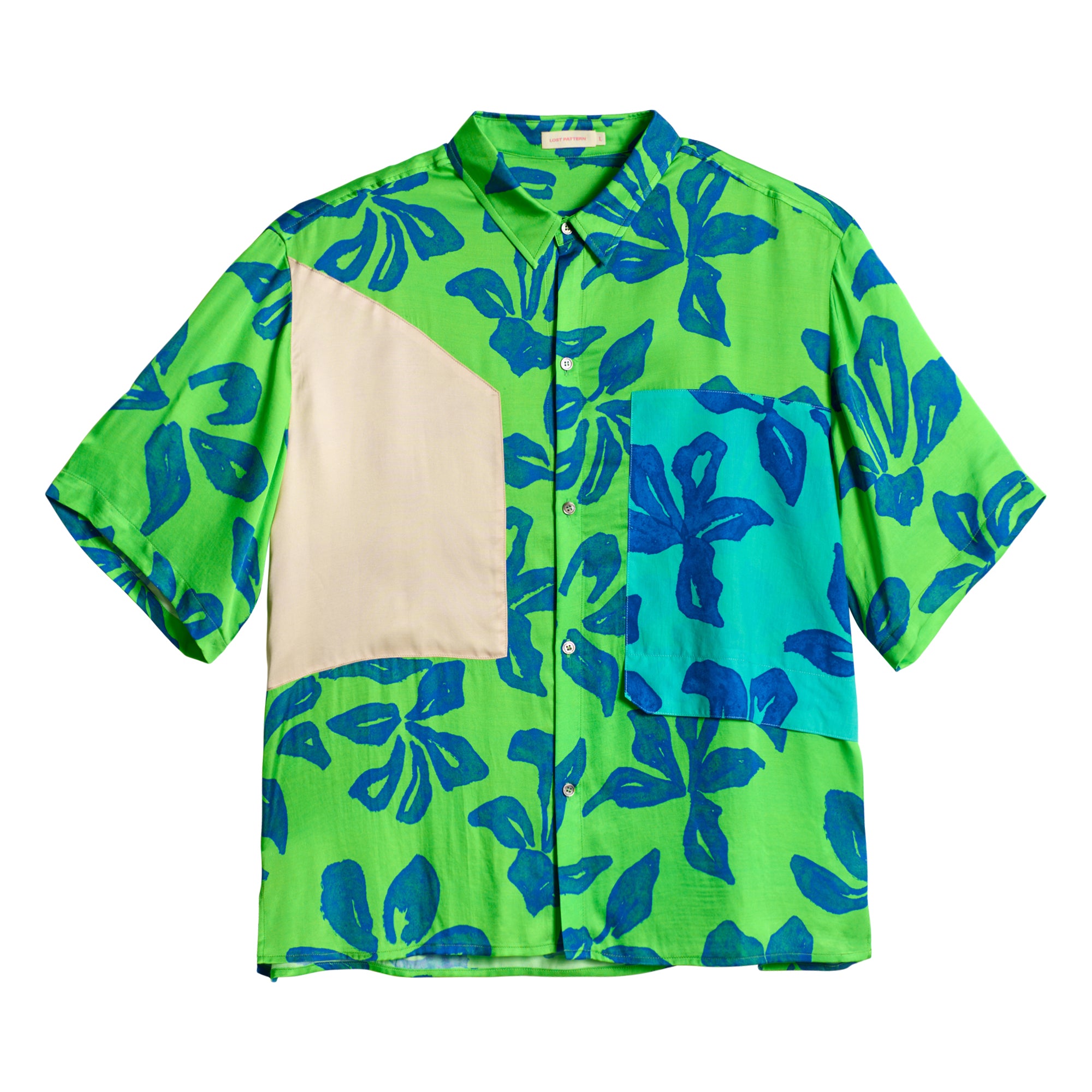 "Tropical Bliss" Patchwork Oversized Hawaii Shirt - Green - S - LOST PATTERN Shirt