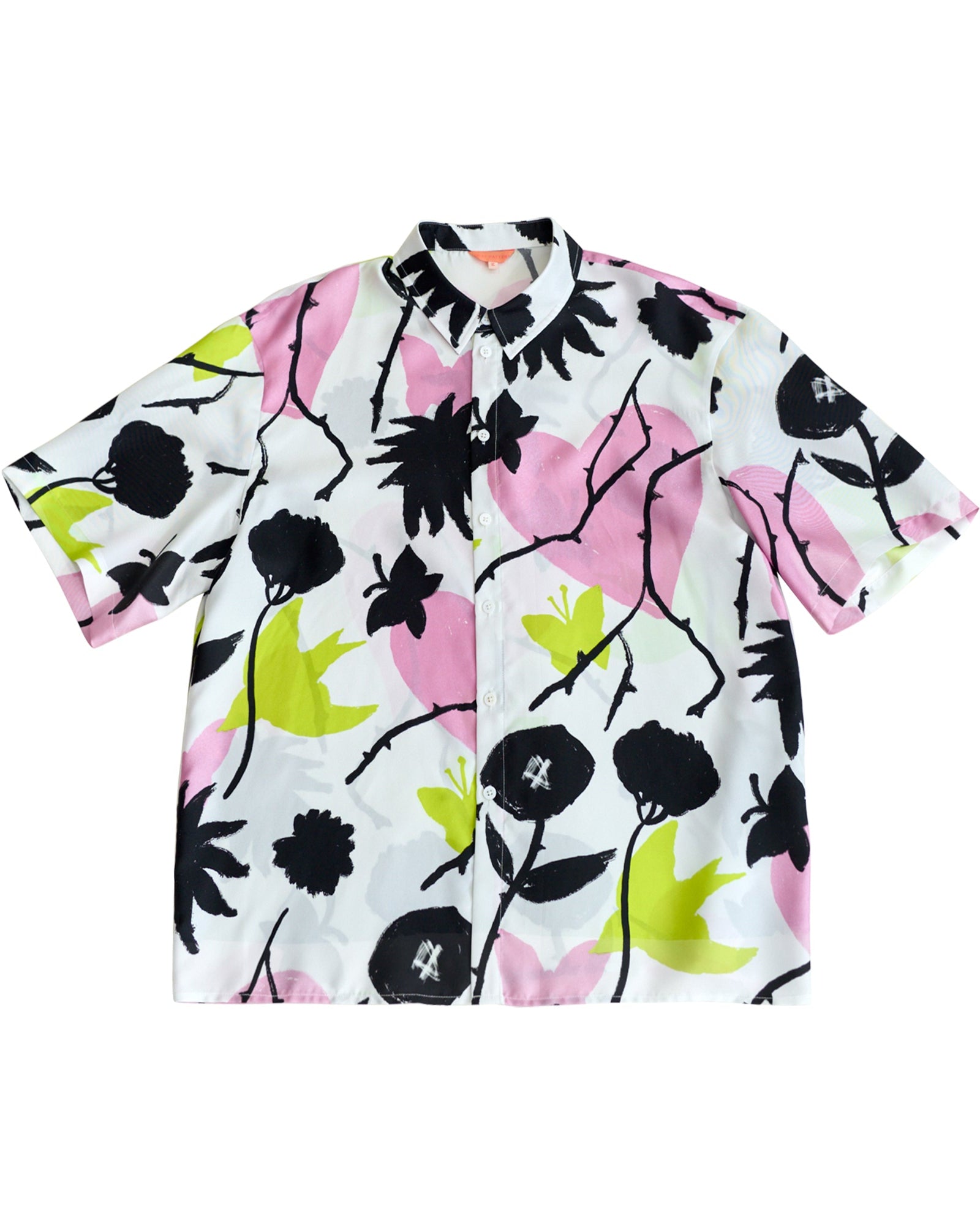 "Frida's Dream" Oversized Silk Hawaii Shirt - Pink & Black - XS - LOST PATTERN Shirt