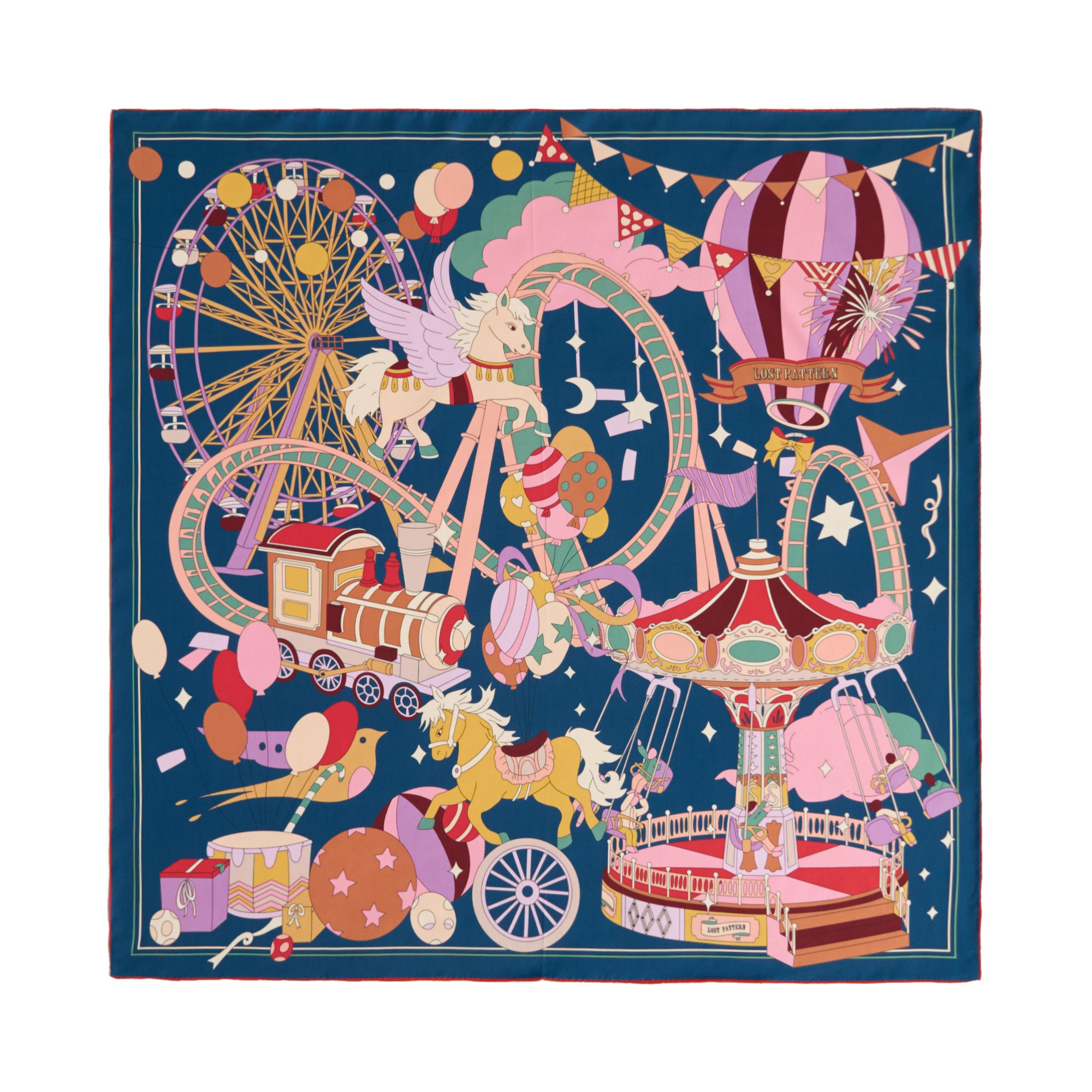 "Pop Pony" Silk Twill Large Silk Scarf - Midnight Blue