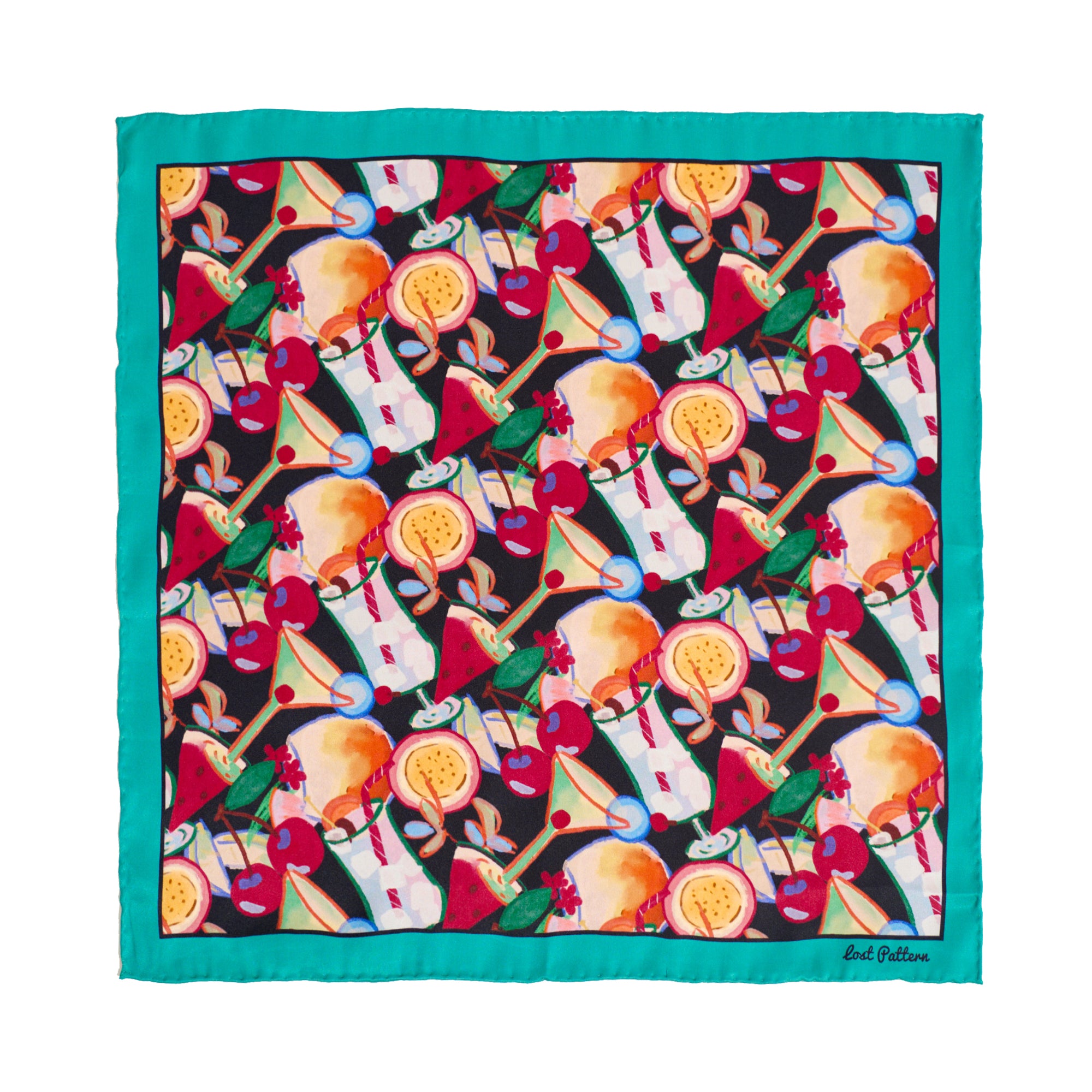"Party Time" Silk Pocket Square - Deep Blue - LOST PATTERN Silk Pocket Square