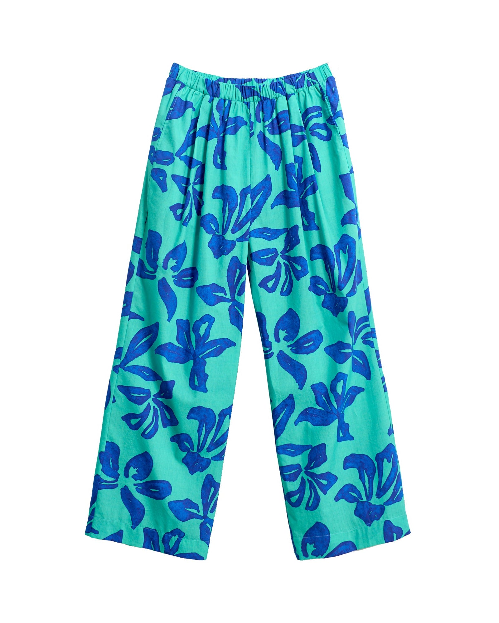 "Tropical Bliss" Wide-Leg Palazzo Pants - Ocean Blue - S - LOST PATTERN Pants