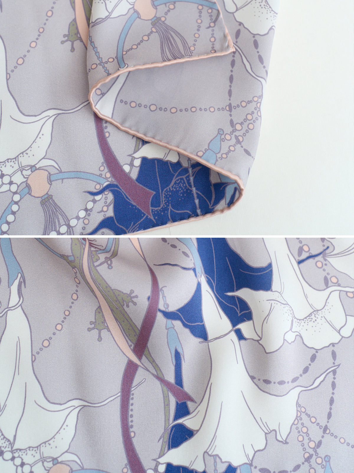 "Datura" Silk Pocket Square - Silver Grey - Silver Grey - LOST PATTERN Silk Pocket Square