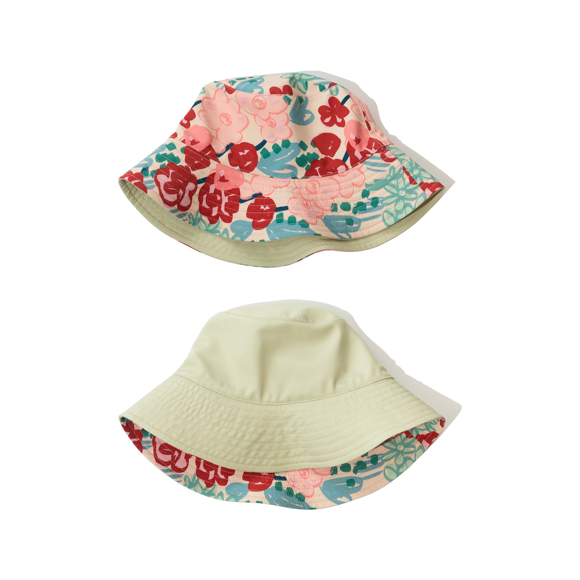 "Garden Chic" Reversible Floral Bucket Hat - Red & Pink & Green - LOST PATTERN Hats