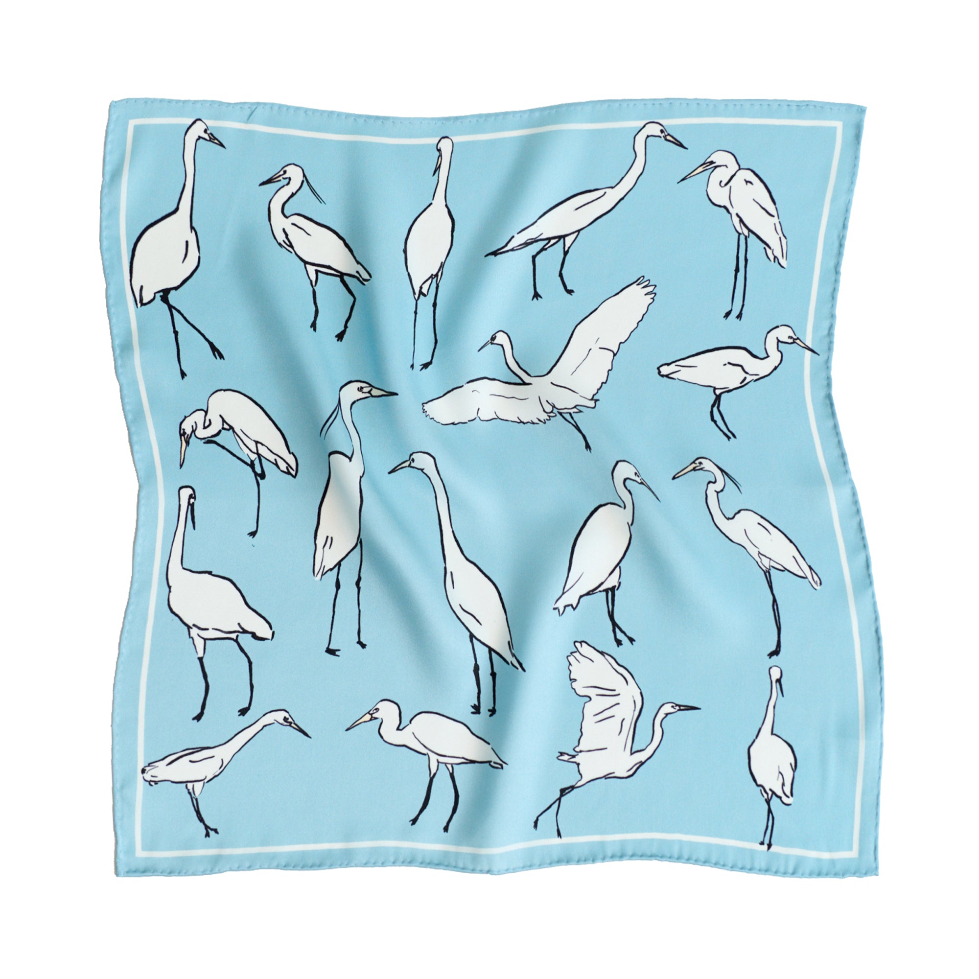 "Little Egret" Silk Pocket Square - Sky Blue - Sky Blue - LOST PATTERN Silk Pocket Square