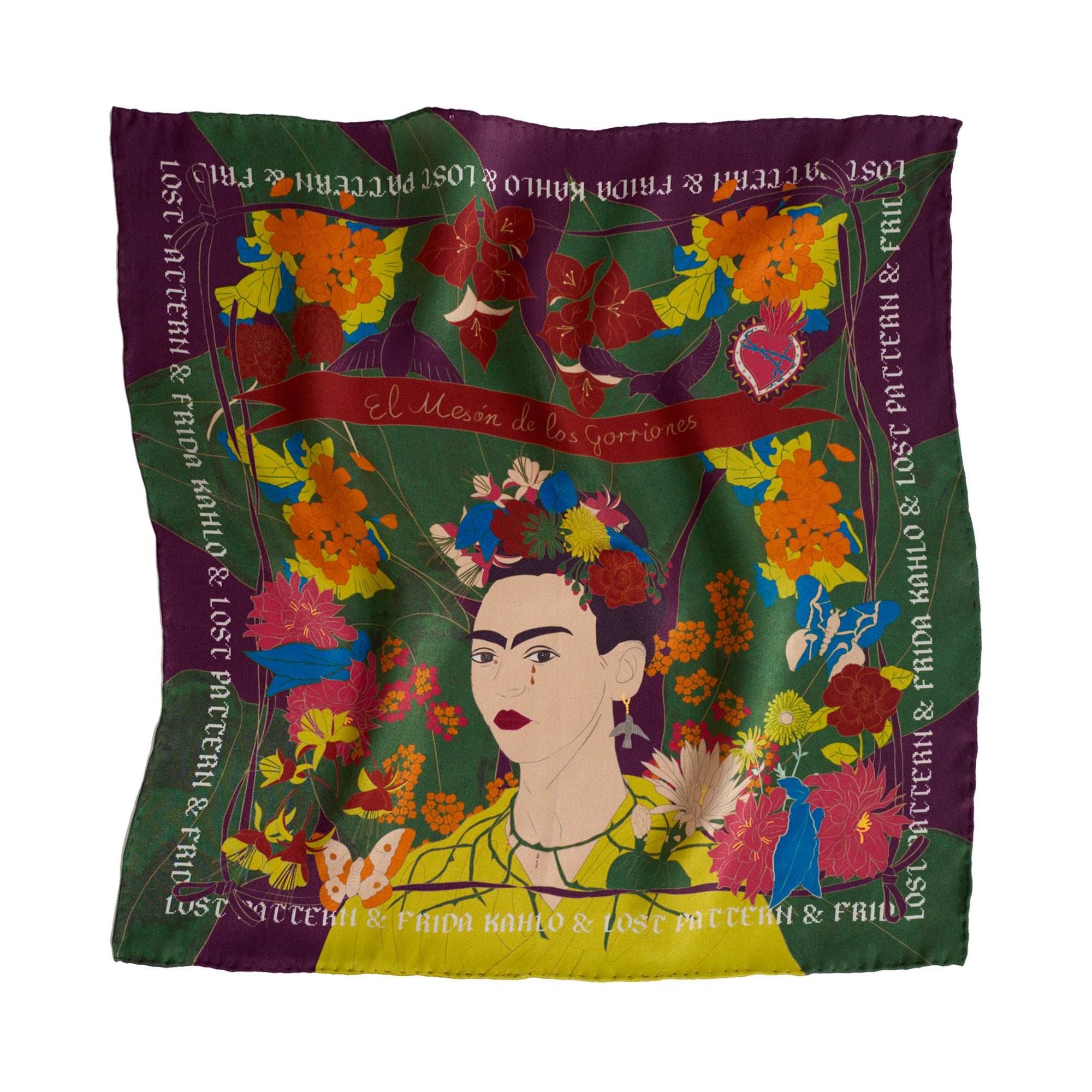 "Los Amores de Frida" Silk Pocket Square - Dark Green - Dark Green - LOST PATTERN Silk Pocket Square