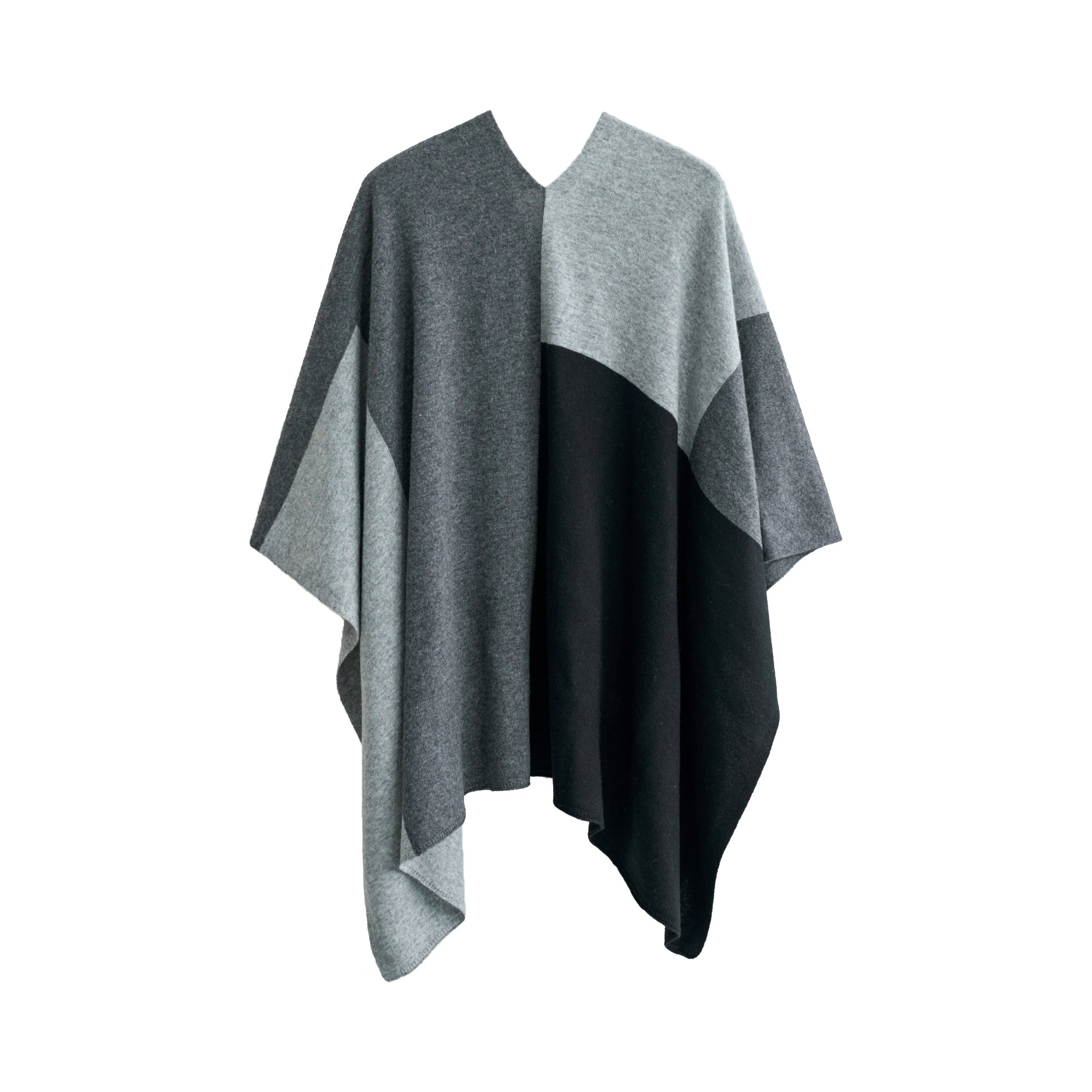 "Lost in Warmth" Luxurious Wool-Cashmere Blend Cape - Grey - Grey - LOST PATTERN Cashmere