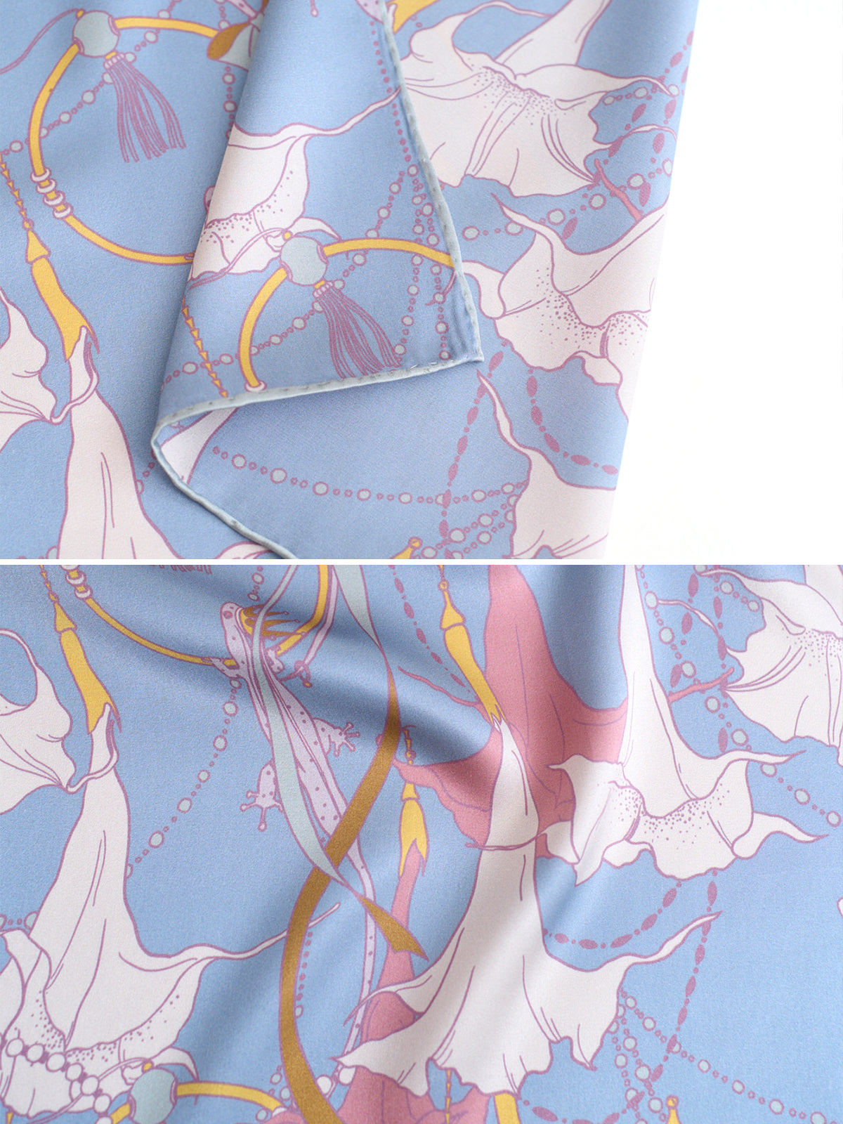 "Datura" Silk Pocket Square - Slate Blue - Slate Blue - LOST PATTERN Silk Pocket Square