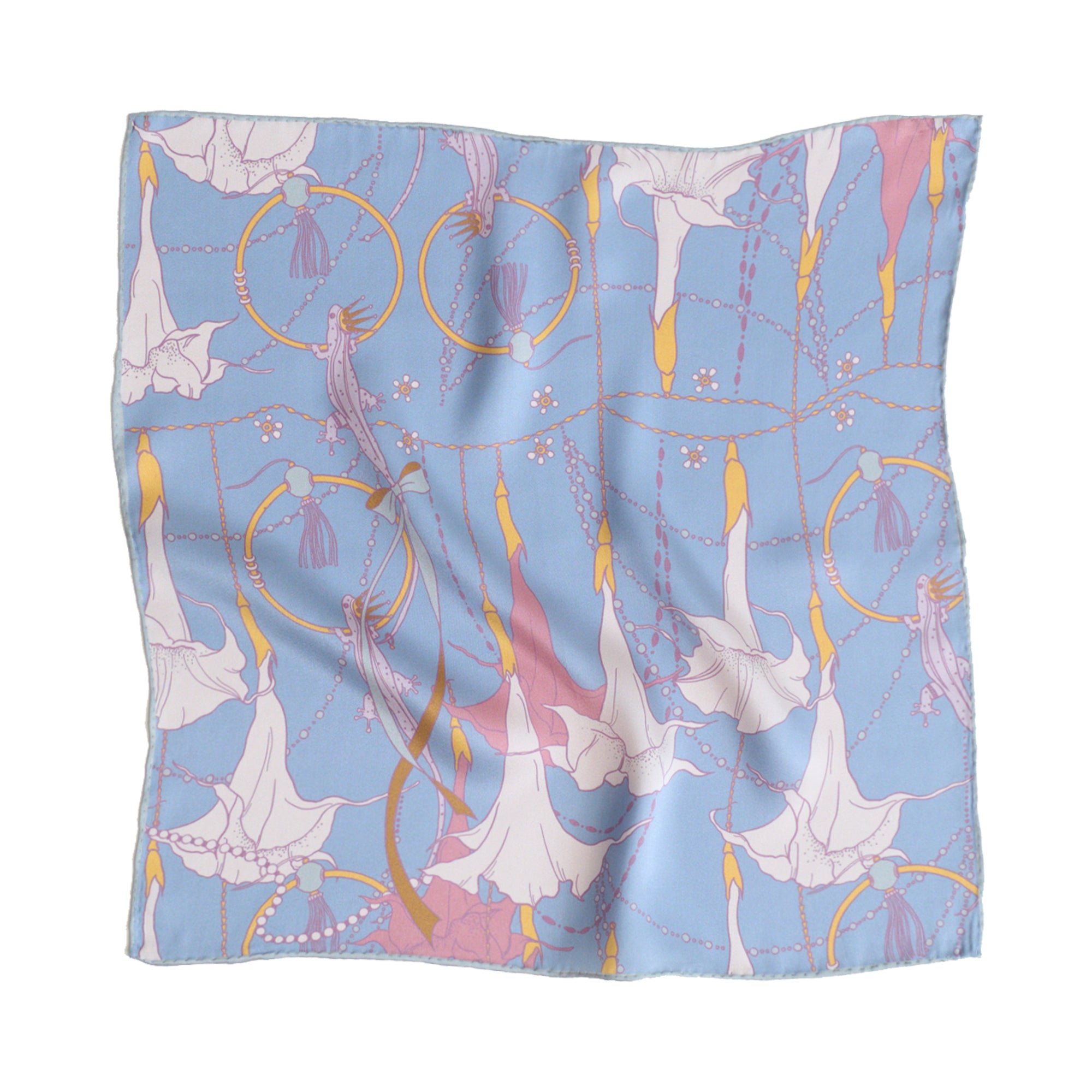 "Datura" Silk Pocket Square - Slate Blue - Slate Blue - LOST PATTERN Silk Pocket Square