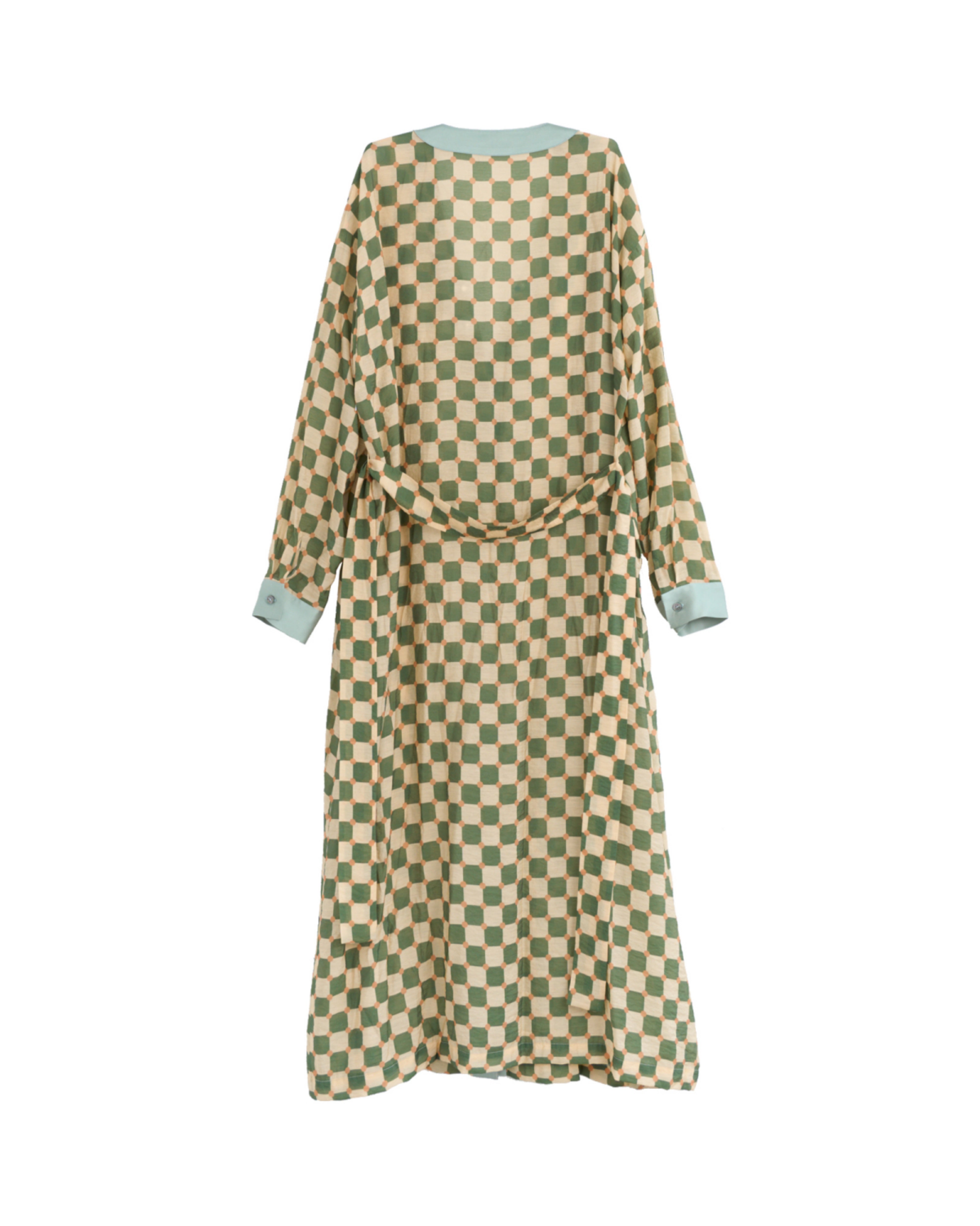 "Checkerboard" Belted Kaftan Dress