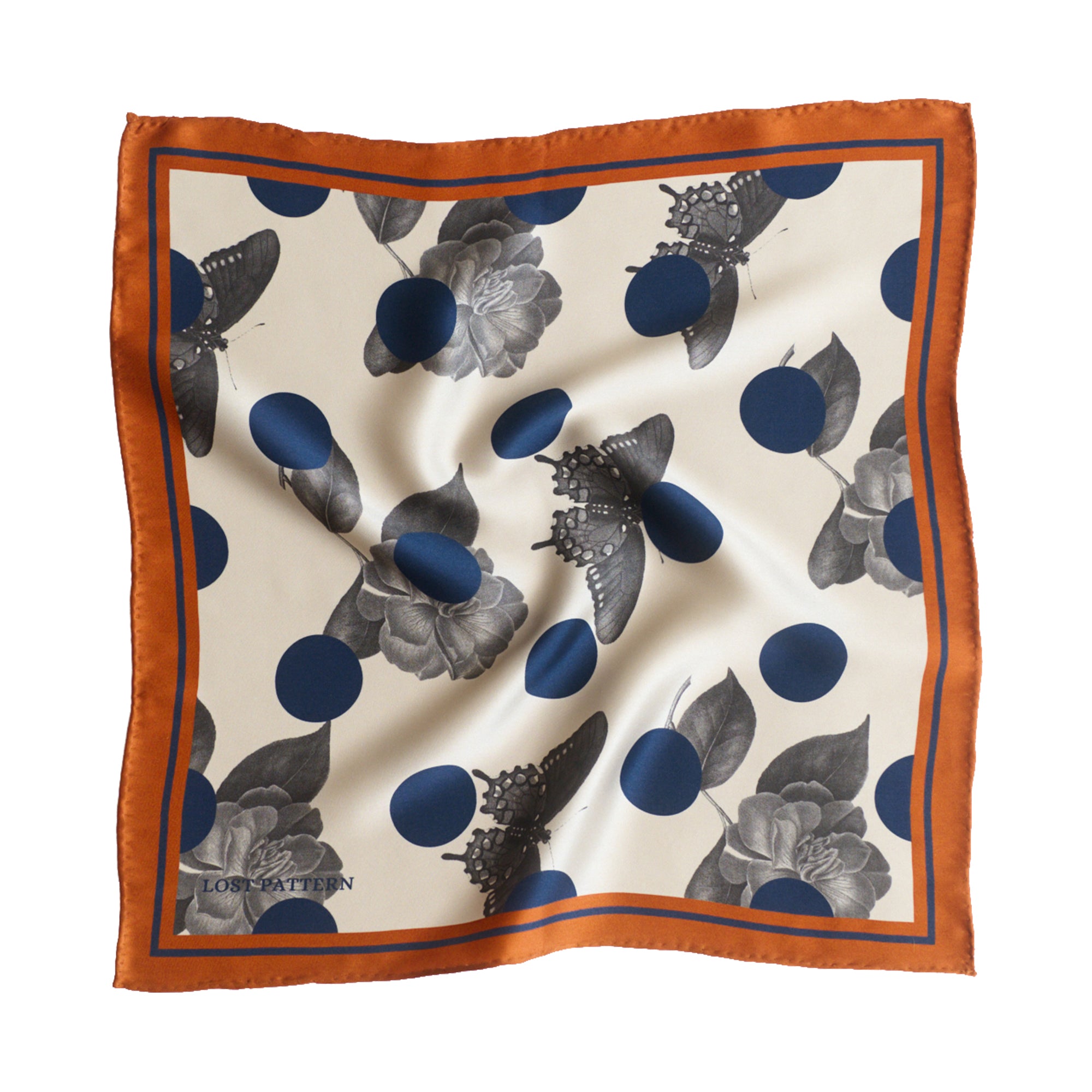 "Noir Floral" Silk Pocket Square - Caramel - LOST PATTERN Silk Pocket Square