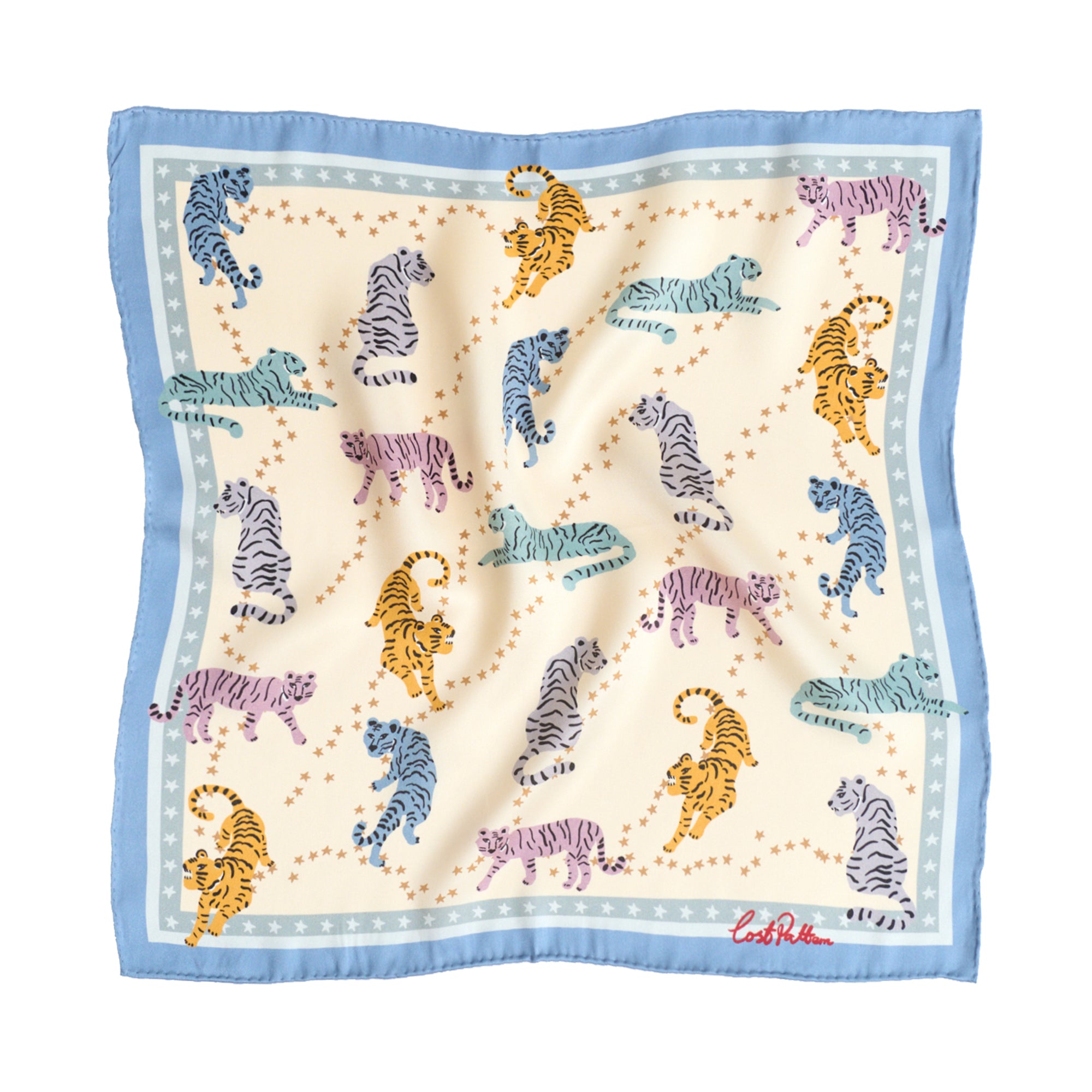 "Neon Tiger" Silk Pocket Square - Blue - LOST PATTERN Silk Pocket Square