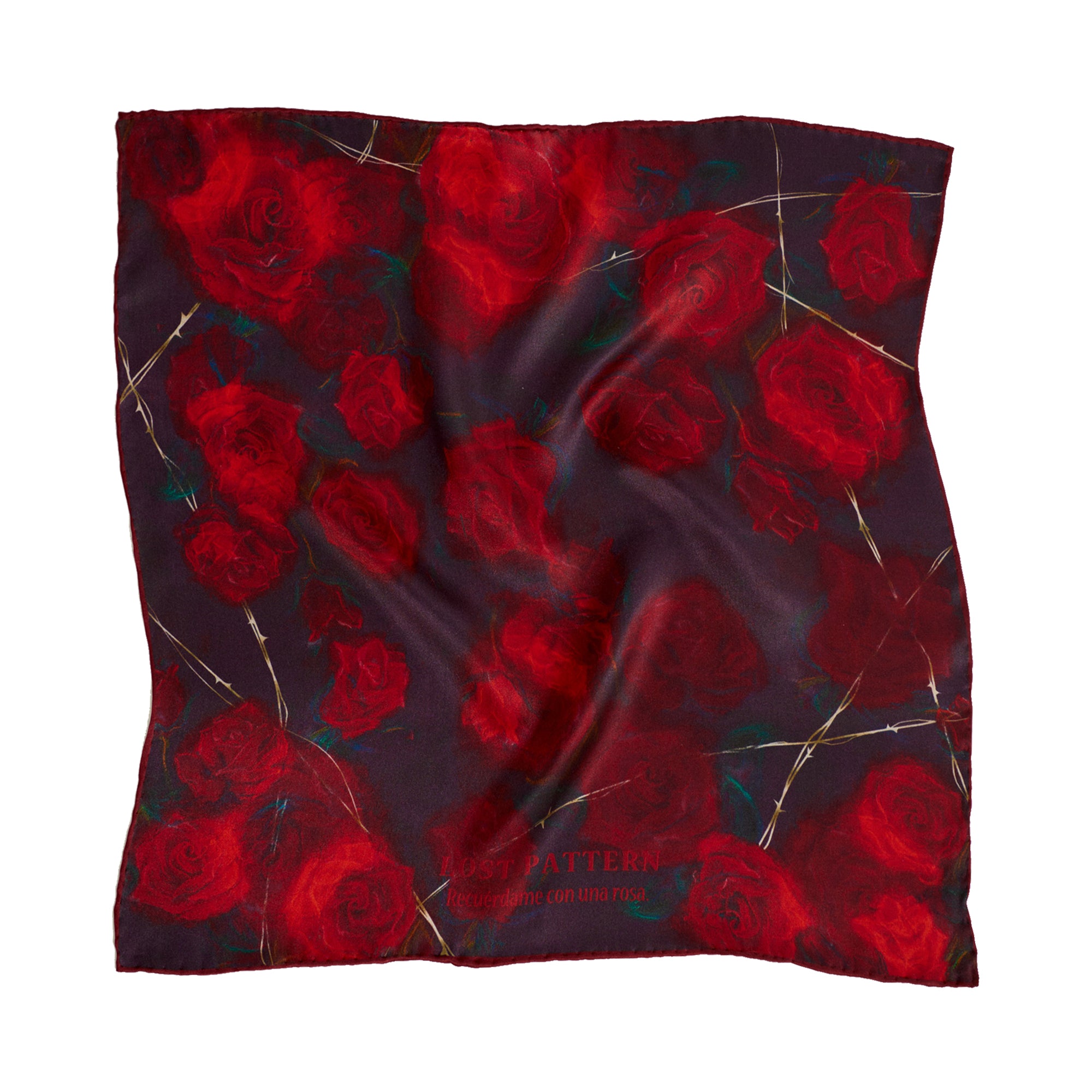 "La Rosa" Silk Pocket Square - Black and Red - LOST PATTERN Silk Pocket Square