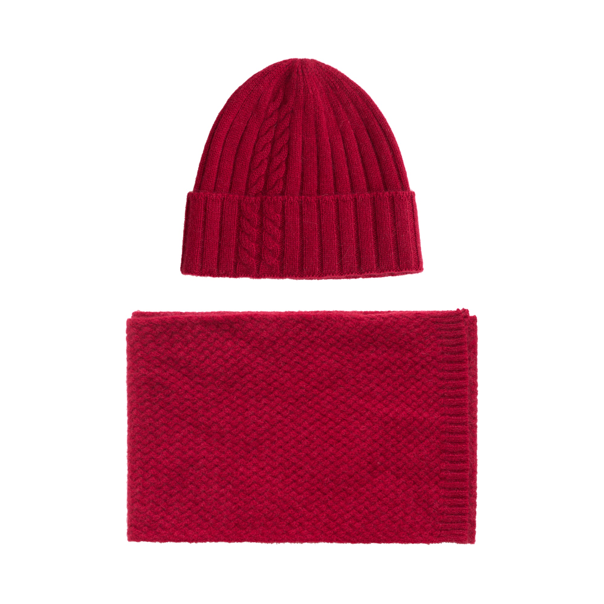 "Warmth Whisper" Cashmere Scarf & Beanie Hat Gift Set - Red - Red - LOST PATTERN Cashmere