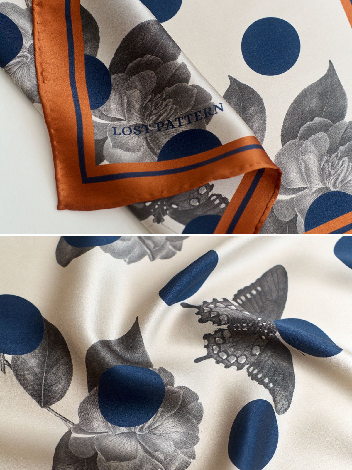 "Noir Floral" Silk Pocket Square - Caramel - LOST PATTERN Silk Pocket Square