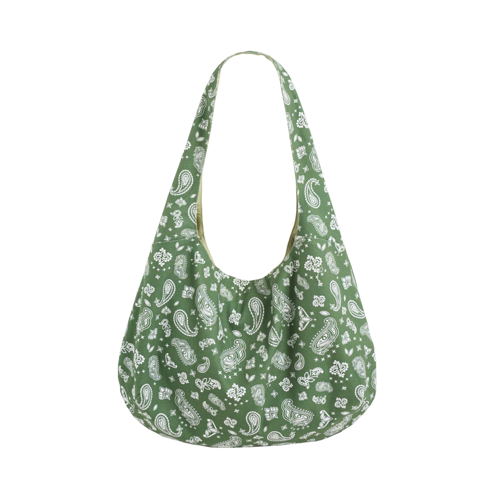 "Paisley" Cotton Hobo Shoulder Bag - Sagebrush Green