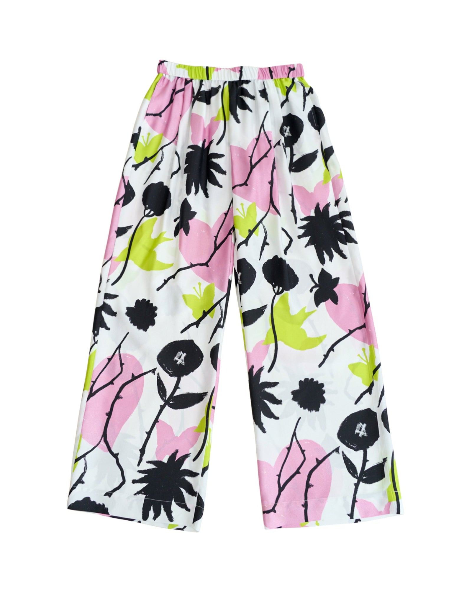 "Frida's Dream" Wide Leg Silk Palazzo Pants - Pink & Black - XS - LOST PATTERN Pants