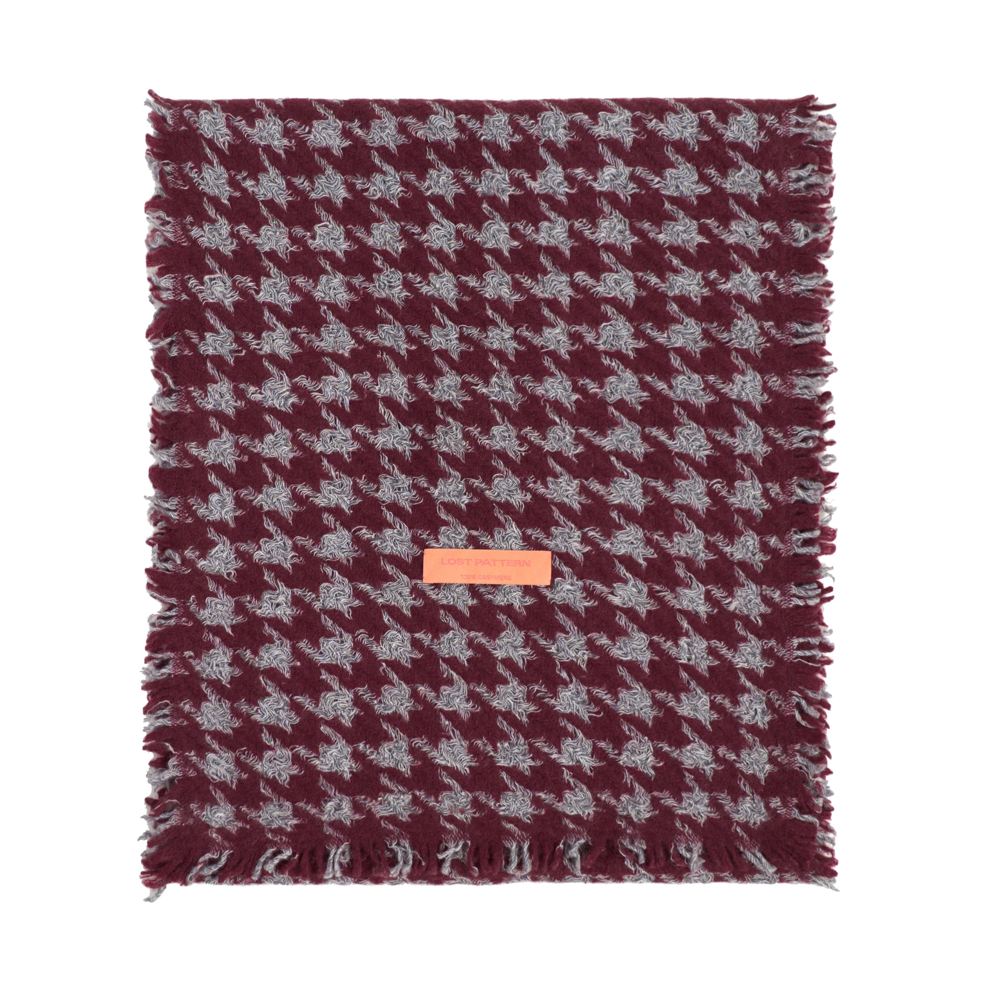 Houndstooth Cashmere Scarf - Burgundy & Dusty Blue