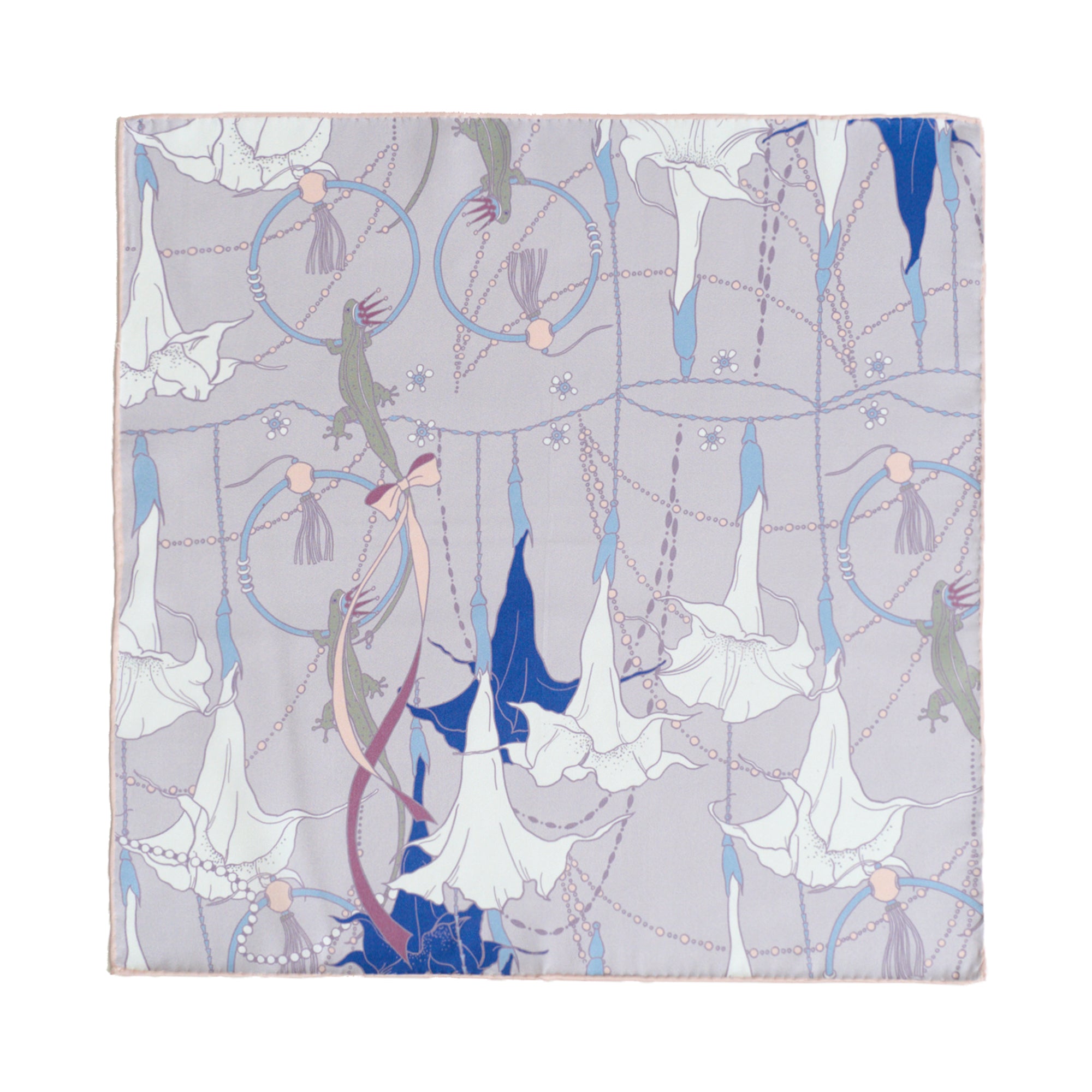 "Datura" Silk Pocket Square - Silver Grey - Silver Grey - LOST PATTERN Silk Pocket Square