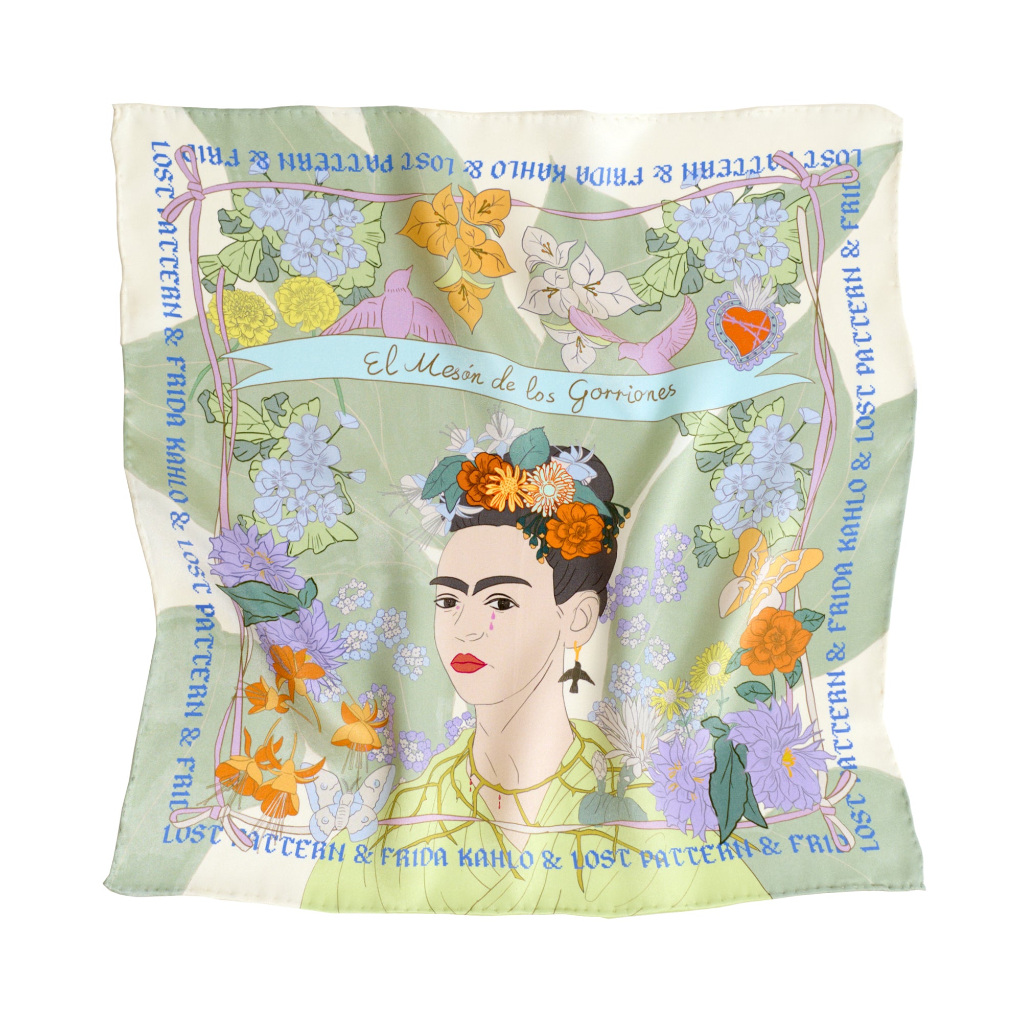 "Los Amores de Frida" Silk Pocket Square - Pastel - Pastel - LOST PATTERN Silk Pocket Square