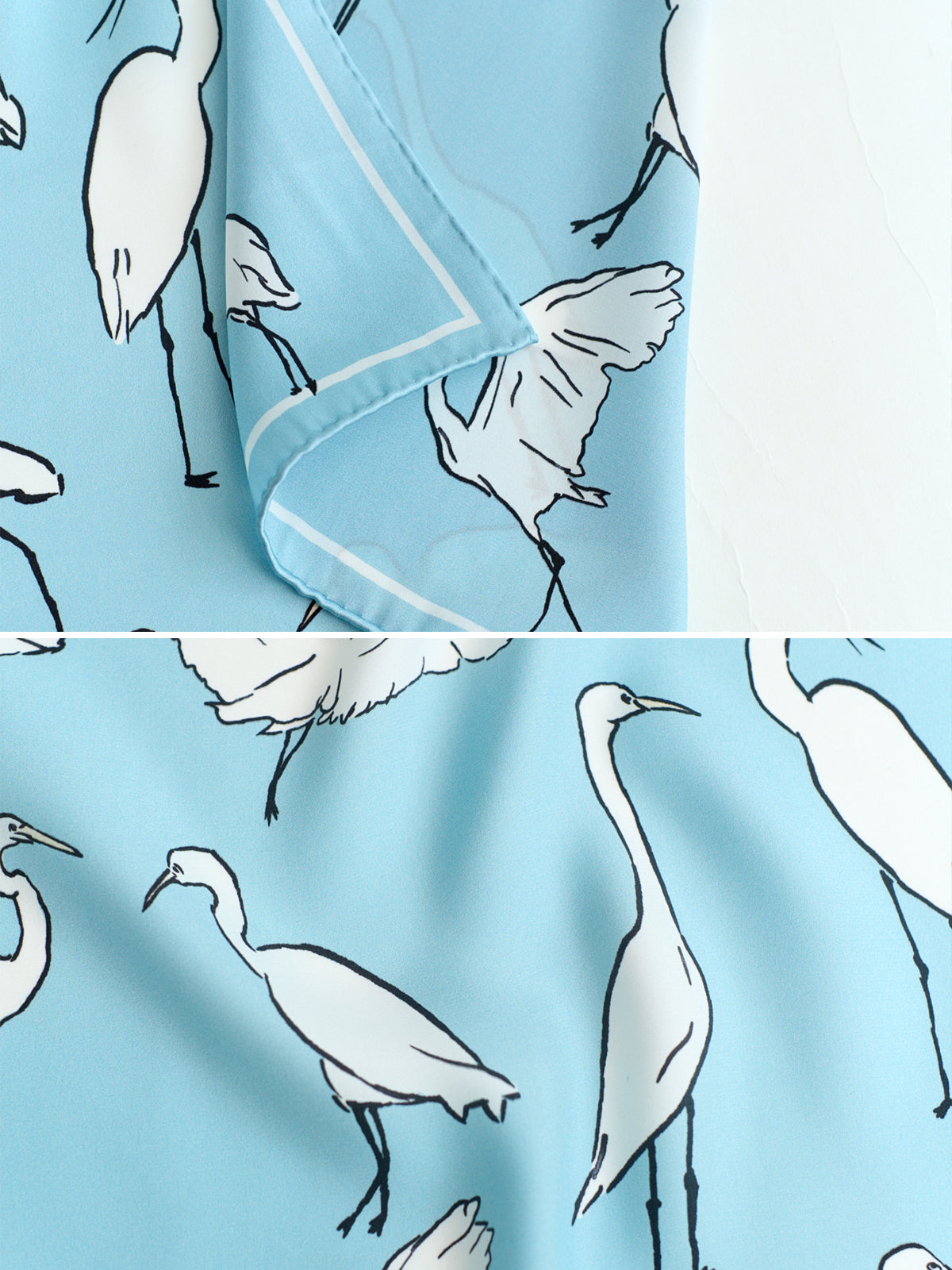 "Little Egret" Silk Pocket Square - Sky Blue - Sky Blue - LOST PATTERN Silk Pocket Square