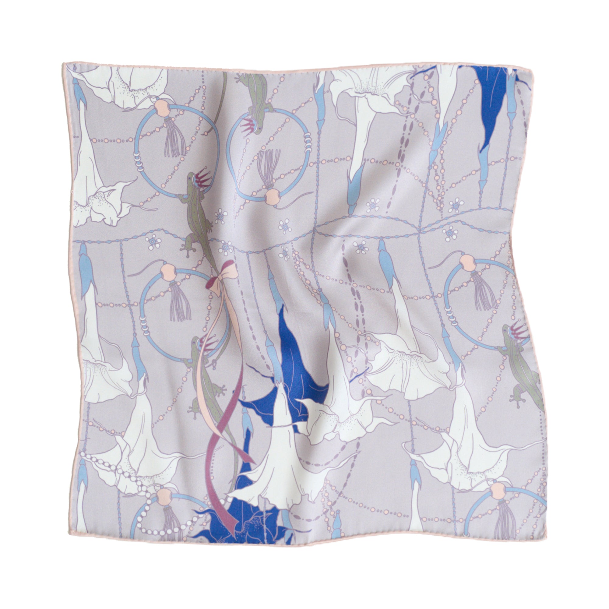 "Datura" Silk Pocket Square - Silver Grey - Silver Grey - LOST PATTERN Silk Pocket Square