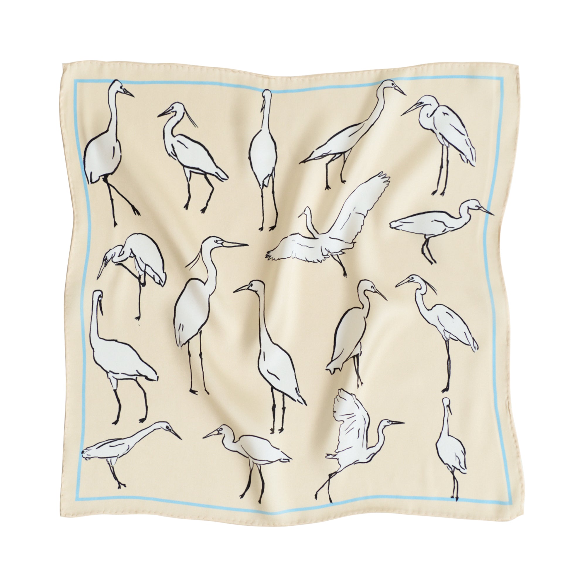 "Little Egret" Silk Pocket Square - Beige - Beige - LOST PATTERN Silk Pocket Square